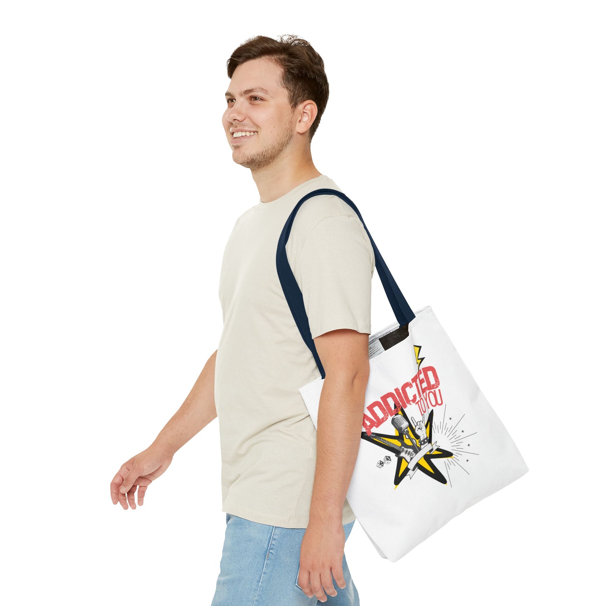 "Addicted to You" – Emotional Baggage Carry-All Tote | Pop Art Style, Gift for Music Lovers, Stylish Canvas Bag for Shopping, Fun Everyday Use, Unique [...] - Mixtape Hearts
