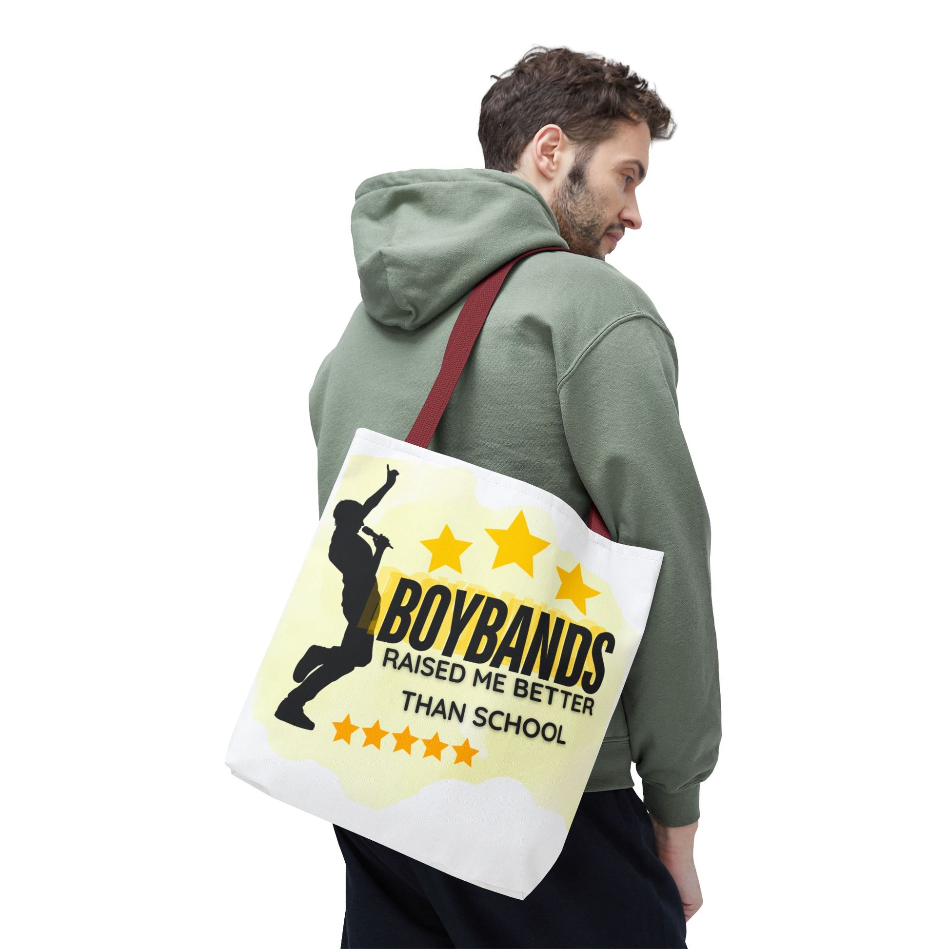 Boybands Raised Me Better Than School – Retro Music Tote, Nostalgic Music Tote, Cute Tote, Gift for Fangirls, Fan Merchandise, Artsy Bag, AOP Design - Mixtape Hearts