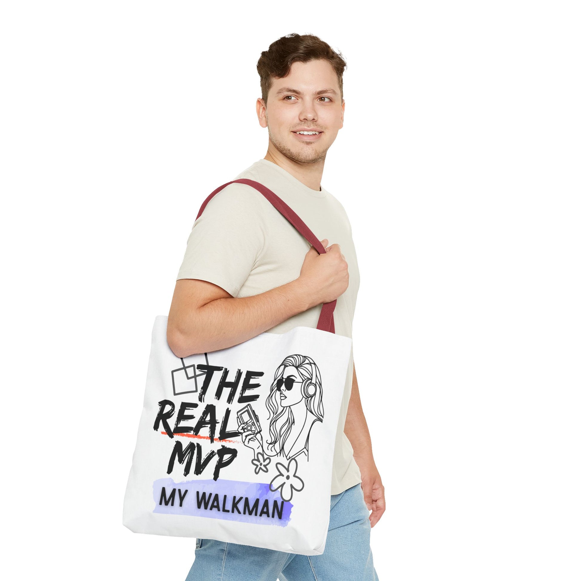 The Real MVP: My Walkman – Cassette Era Tote Bag - AOP, Fun and Stylish, Perfect for Music Lovers, Gift for Friends, Everyday Use, Beach Bag, Eco-Friendly - Mixtape Hearts