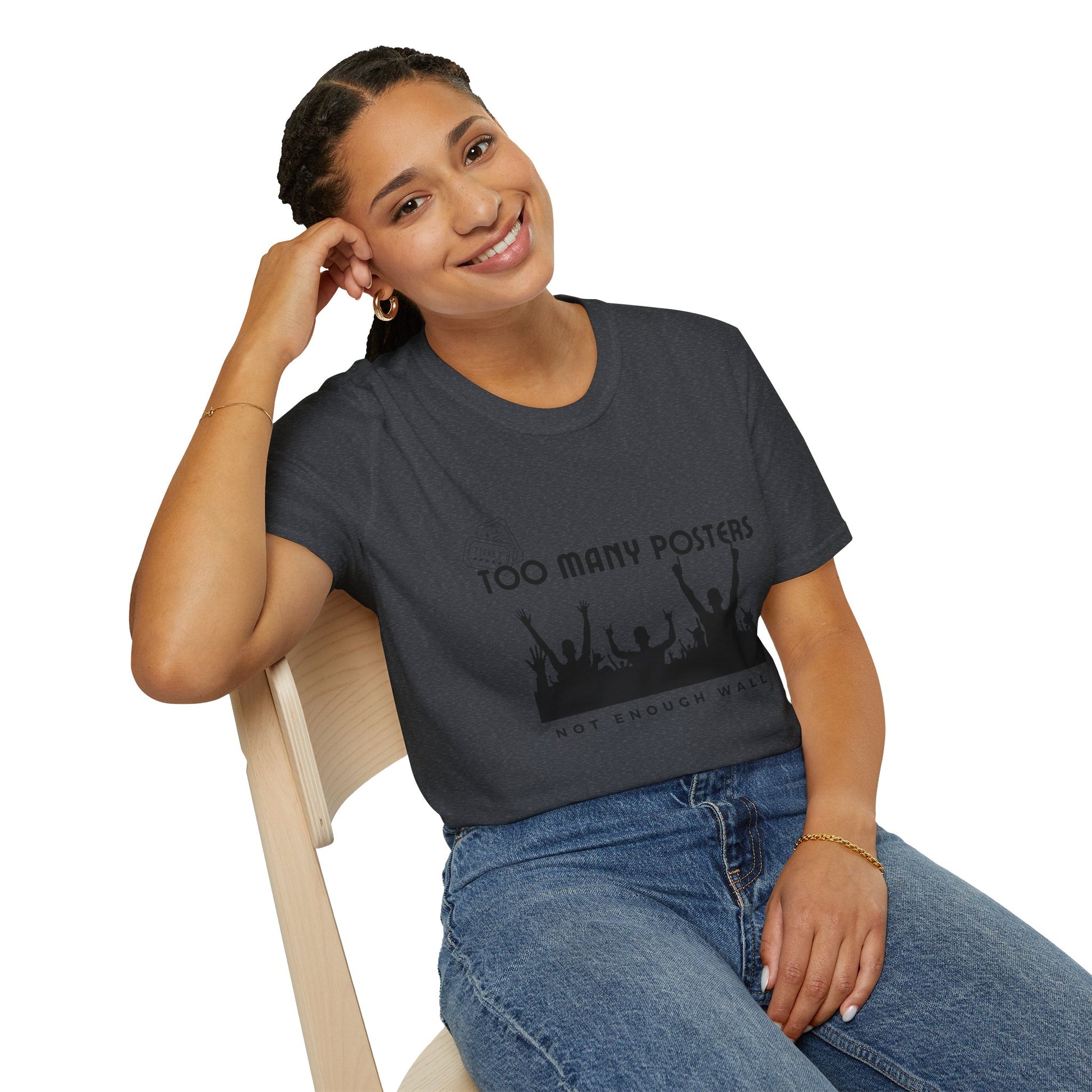 Too Many Posters, Not Enough Wall – 90s Nostalgia Unisex Tee| Gift for Walkman Fans, Vintage Style Tee, Casual Wear, Concert Outfit, Unisex Apparel - Mixtape Hearts