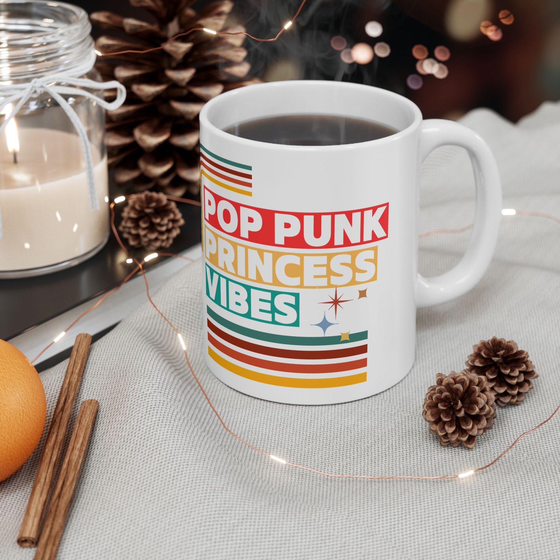 Pop Punk Princess Vibes – Y2K Scene Girl Mug– Retro Music Lover Mug – Nostalgic Fangirl Mug– Vintage 90s Coffee Mug - Fun Coffee Cup for Moms, Gifts for Mother's Day, Personalized Drinkware, Funny Mama Mug, Everyday Use - Mixtape Hearts