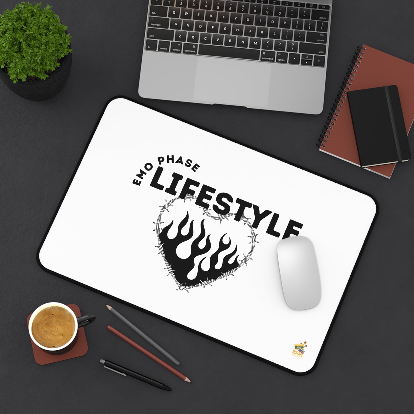 Emo Phase Lifestyle – Desk Mat– Desktop Drama Mat| Music Lover Gift | Home Office Decor | Gamer's Desk Accessories | Music Theme - Mixtape Hearts