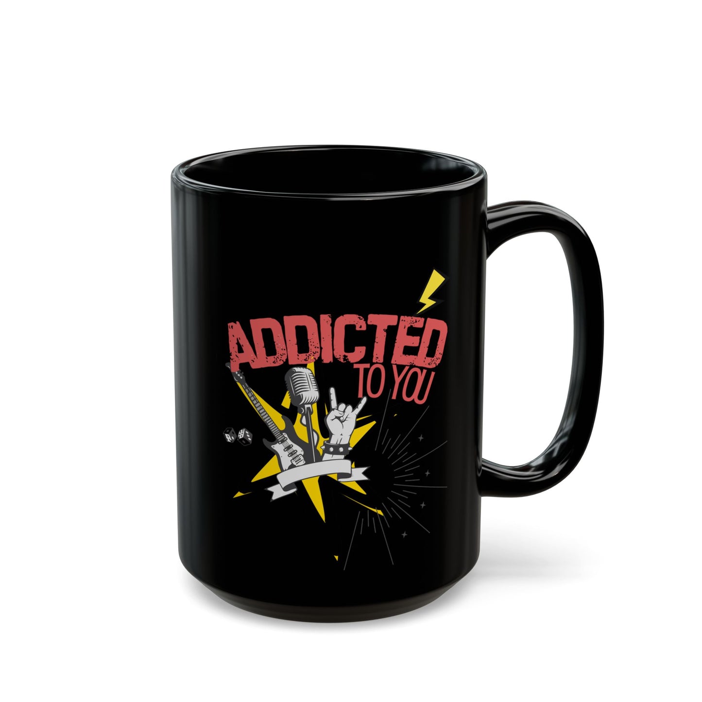 Addicted to You Black Mug - Perfect Gift for Music Lovers, Coffee Enthusiasts, Rock Music Fans, Birthday, Valentine's Day, Home Office Decor - Mixtape Hearts