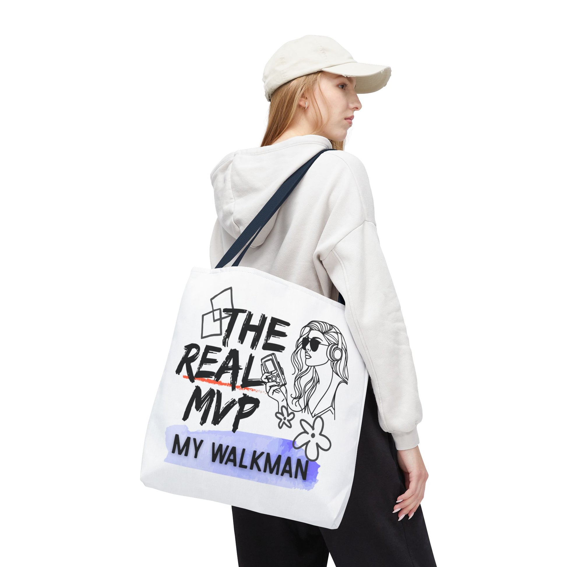 The Real MVP: My Walkman – Cassette Era Tote Bag - AOP, Fun and Stylish, Perfect for Music Lovers, Gift for Friends, Everyday Use, Beach Bag, Eco-Friendly - Mixtape Hearts
