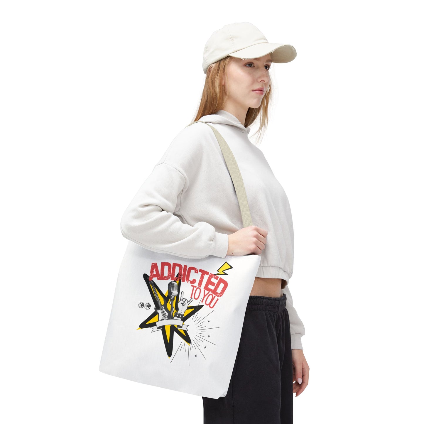 "Addicted to You" – Emotional Baggage Carry-All Tote | Pop Art Style, Gift for Music Lovers, Stylish Canvas Bag for Shopping, Fun Everyday Use, Unique [...] - Mixtape Hearts