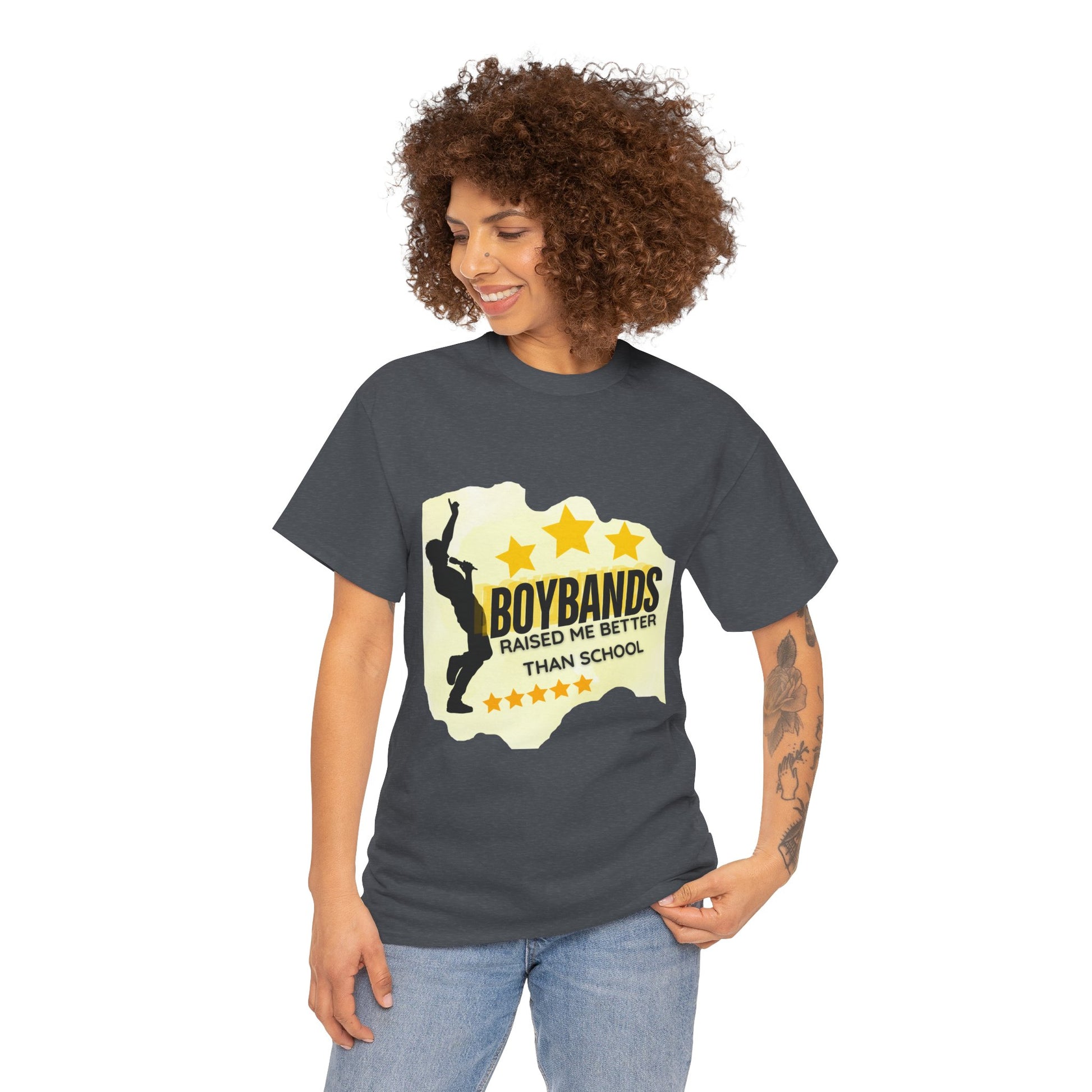 Boybands Raised Me Better Than School – Retro Fan Tee – Retro Pop Music Tee, Casual Tee, Graphic T-Shirt, Gift for Fans, Summer Wear, Everyday Comfort - Mixtape Hearts