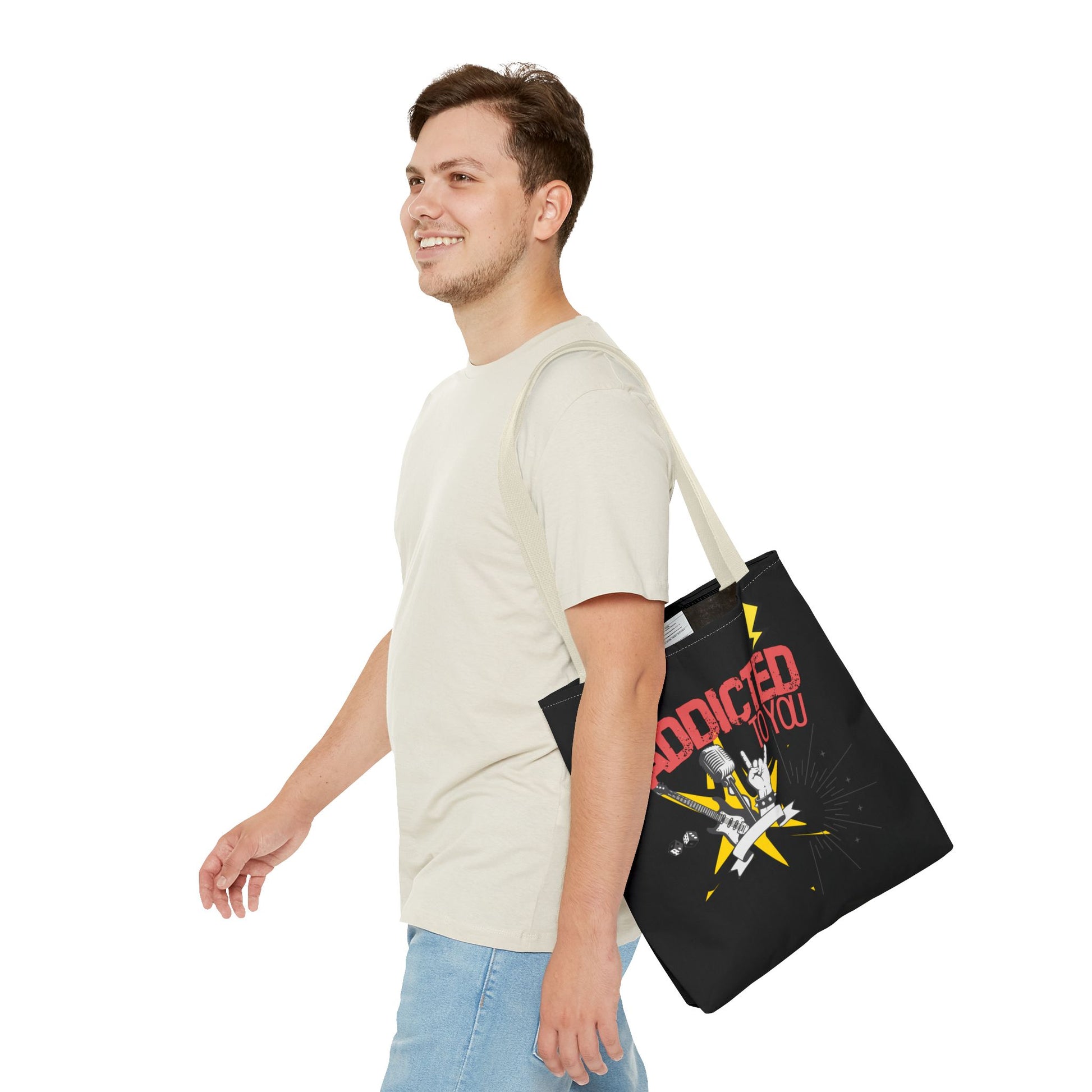 "Addicted to You" – Emotional Baggage Carry-All Tote, Music Lover Gift, Rock & Roll Style, Concert Tote, Gift for Him/Her, Festival Essentials - Mixtape Hearts