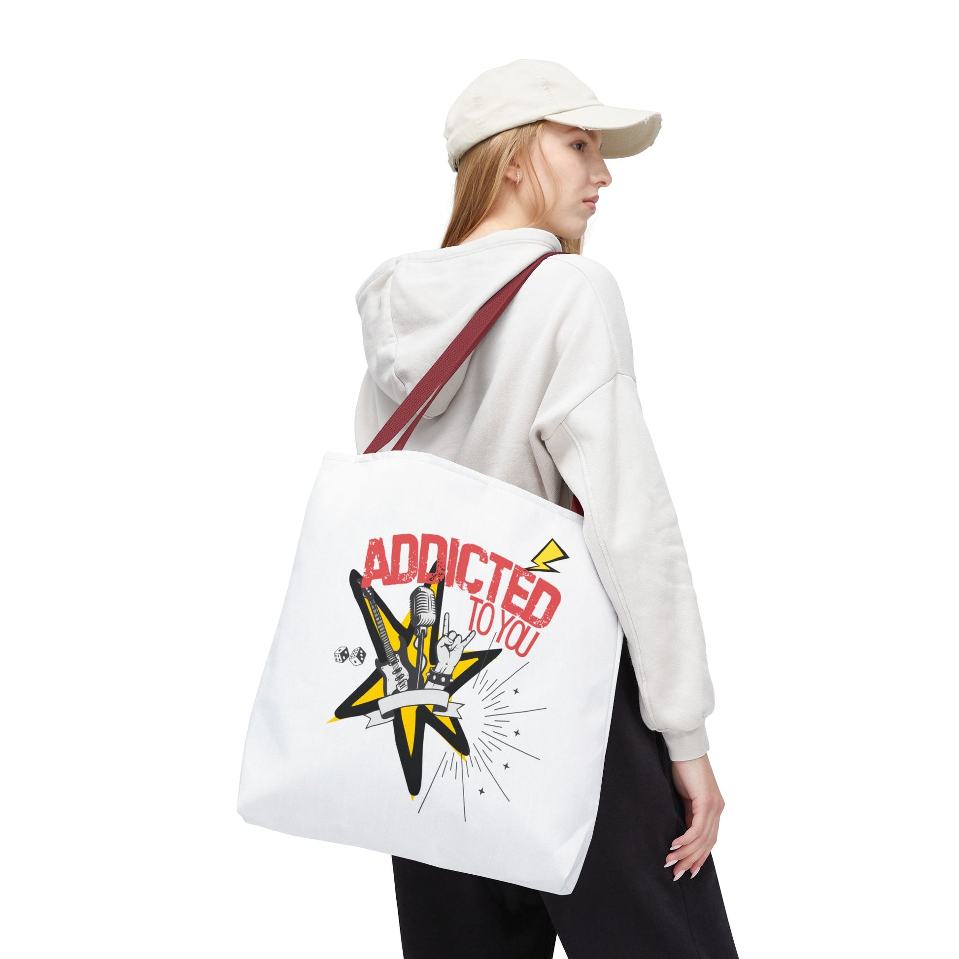 "Addicted to You" – Emotional Baggage Carry-All Tote | Pop Art Style, Gift for Music Lovers, Stylish Canvas Bag for Shopping, Fun Everyday Use, Unique [...] - Mixtape Hearts