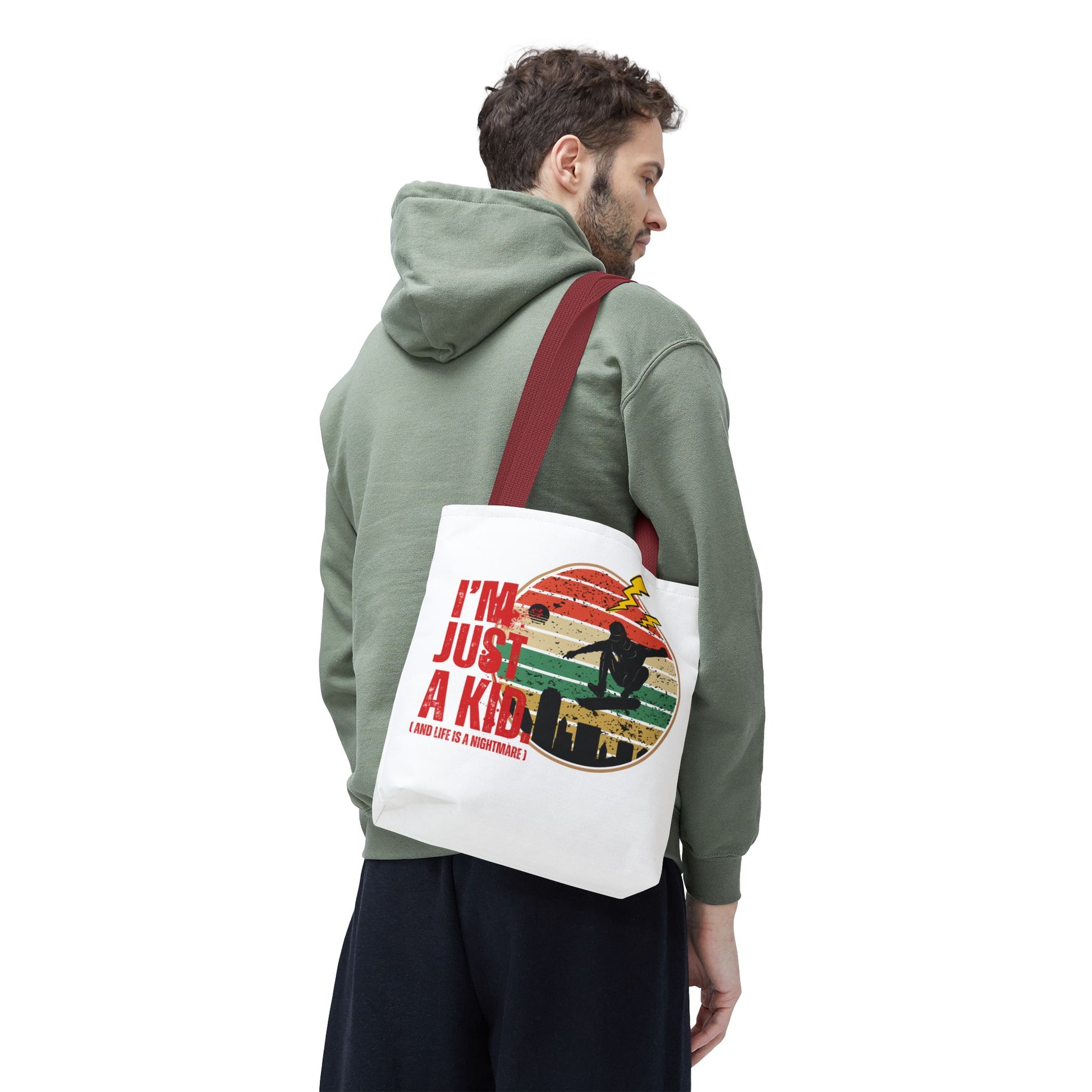 I’m Just a Kid Tote Bag – 2000s Pop Punk Aesthetic Canvas Bag for Emo Fans, Fun Eco-Friendly Bag for Kids, Perfect for School, Beach, or Everyday Adventures - Mixtape Hearts