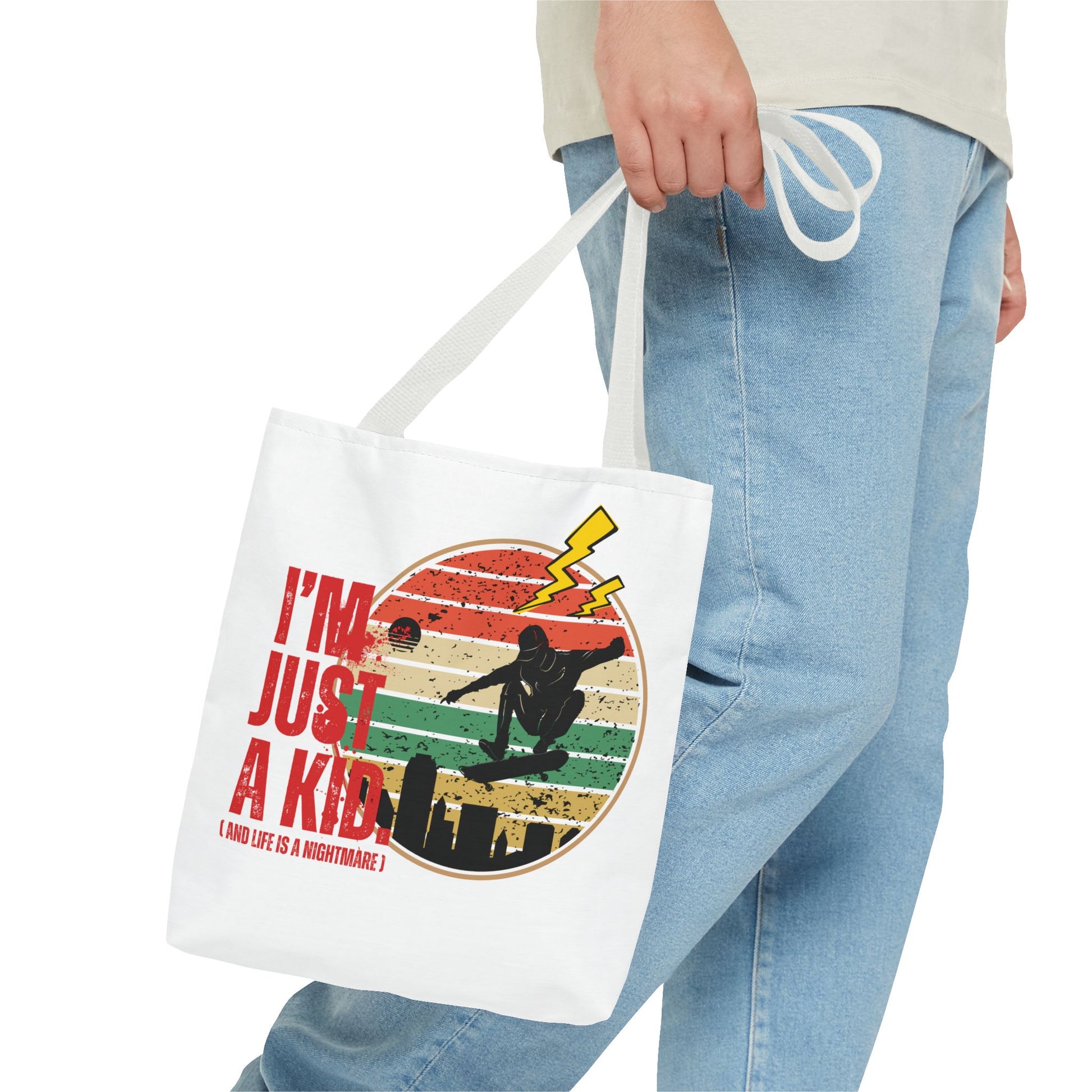 I’m Just a Kid Tote Bag – 2000s Pop Punk Aesthetic Canvas Bag for Emo Fans, Fun Eco-Friendly Bag for Kids, Perfect for School, Beach, or Everyday Adventures - Mixtape Hearts