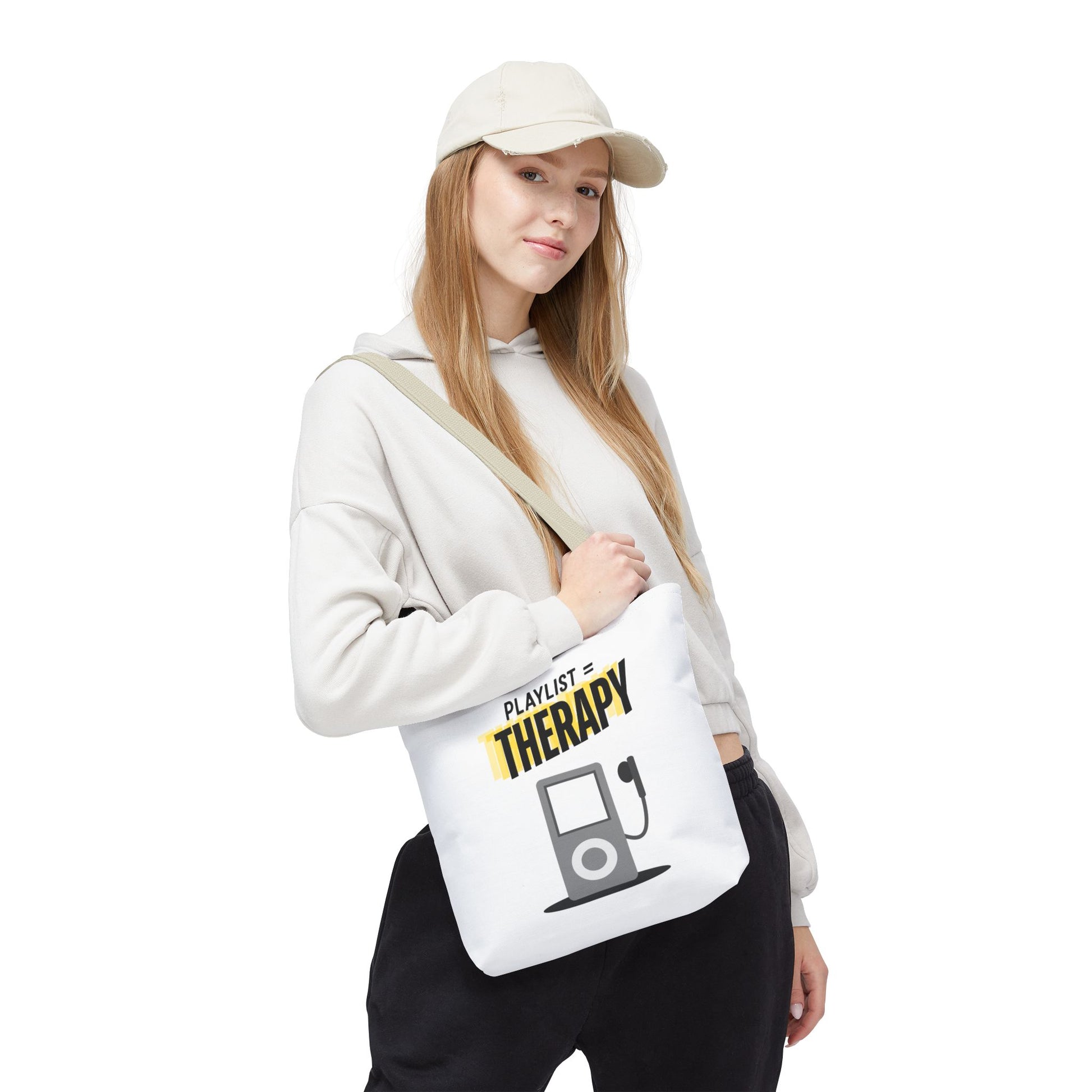 Playlist = Therapy Tote Bag – Nostalgic Music Tote, Cute Tote, Gift for Fangirls, Fan Merchandise, Artsy Bag, AOP Design - Mixtape Hearts