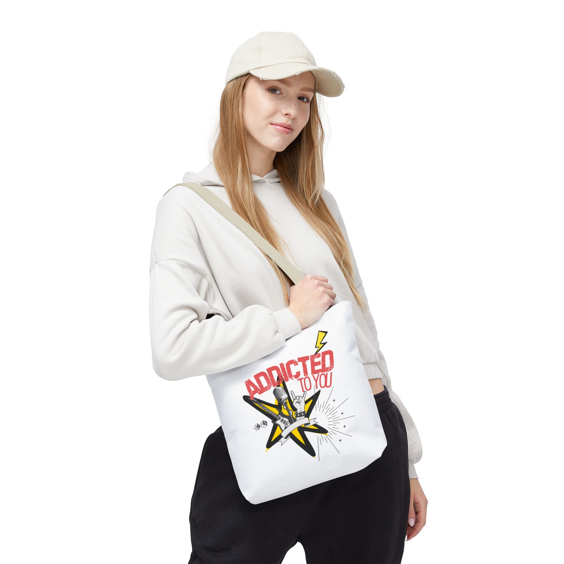 "Addicted to You" – Emotional Baggage Carry-All Tote | Pop Art Style, Gift for Music Lovers, Stylish Canvas Bag for Shopping, Fun Everyday Use, Unique [...] - Mixtape Hearts