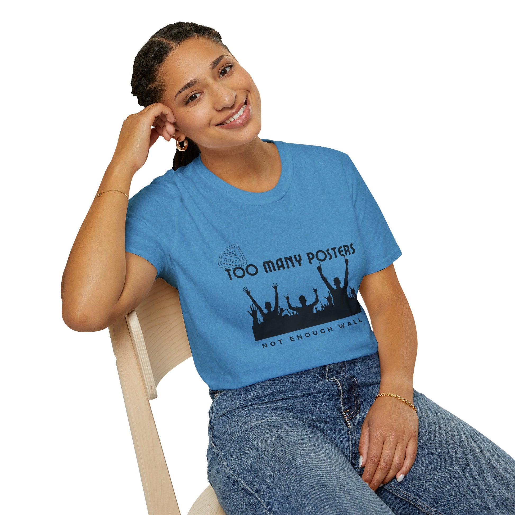 Too Many Posters, Not Enough Wall – 90s Nostalgia Unisex Tee| Gift for Walkman Fans, Vintage Style Tee, Casual Wear, Concert Outfit, Unisex Apparel - Mixtape Hearts