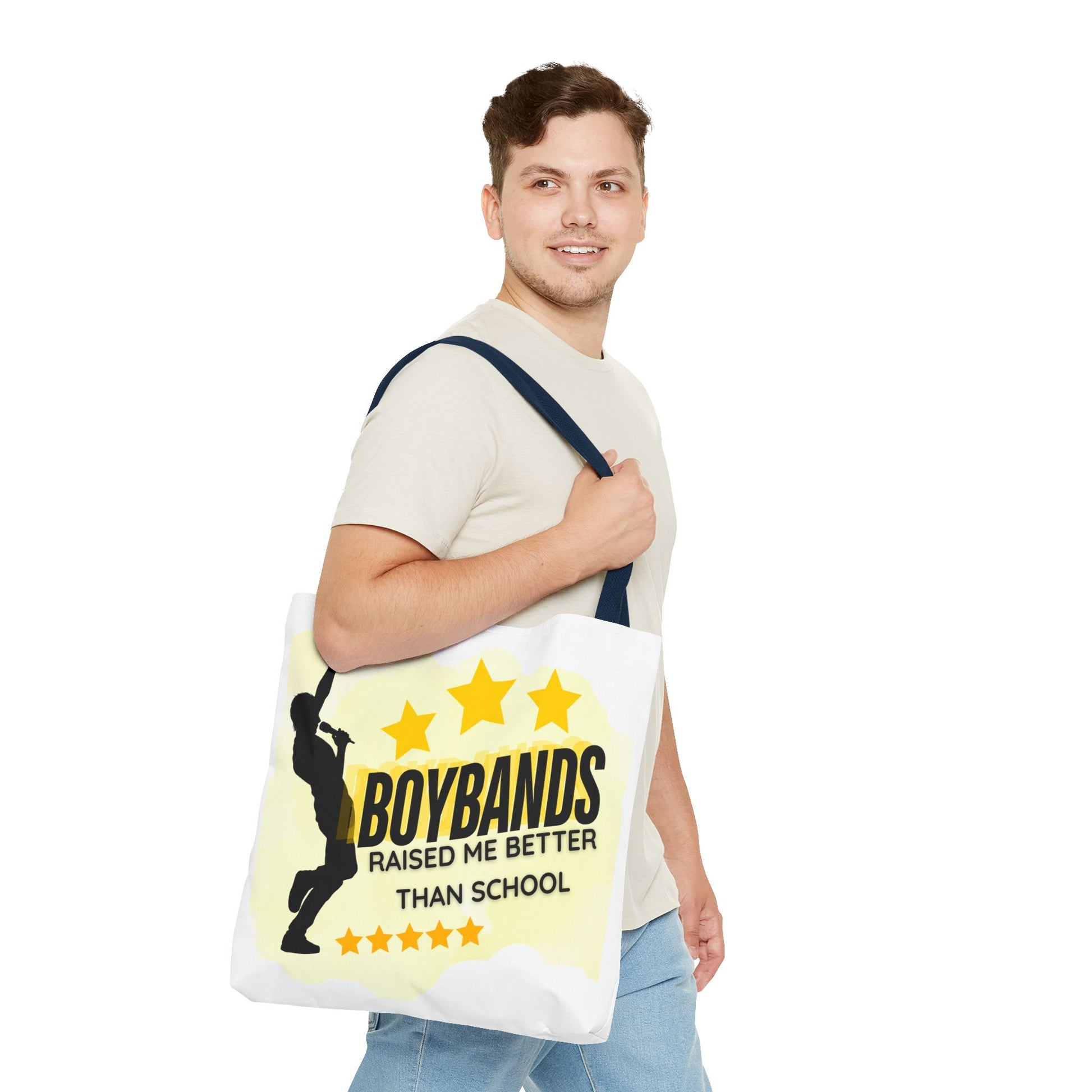 Boybands Raised Me Better Than School – Retro Music Tote, Nostalgic Music Tote, Cute Tote, Gift for Fangirls, Fan Merchandise, Artsy Bag, AOP Design - Mixtape Hearts