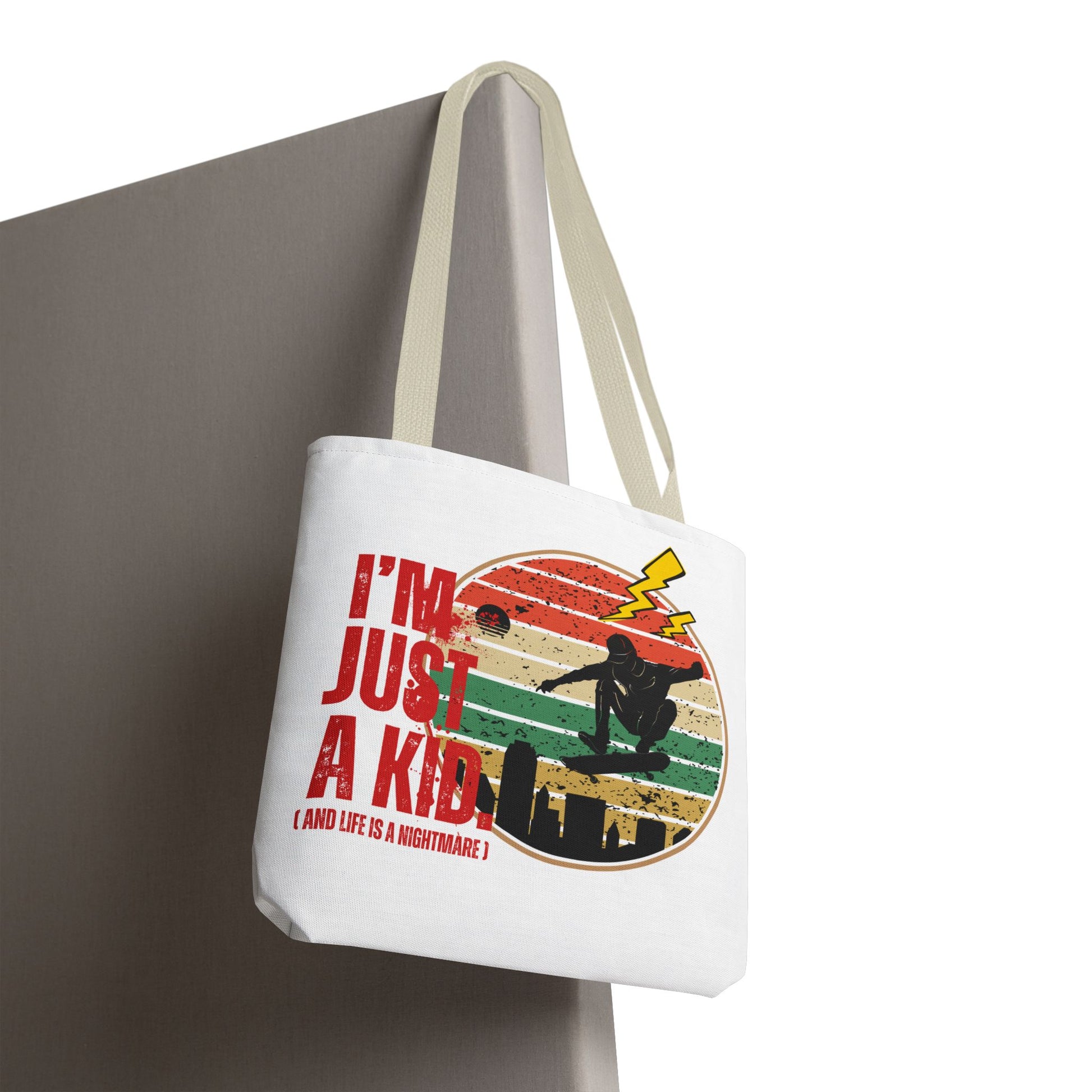 I’m Just a Kid Tote Bag – 2000s Pop Punk Aesthetic Canvas Bag for Emo Fans, Fun Eco-Friendly Bag for Kids, Perfect for School, Beach, or Everyday Adventures - Mixtape Hearts
