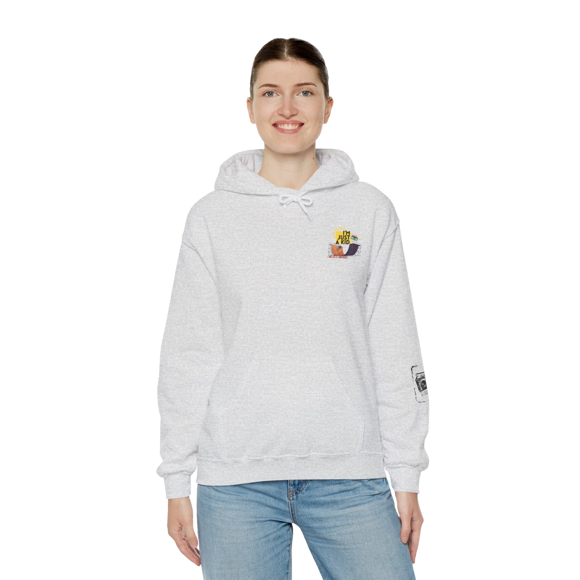 "I’m Just a Kid" Oversized Pop Punk Hoodie - Unisex Heavy Blend™ | Fun Graphic Sweatshirt, Youth Streetwear, Gifts for Boys & Girls, Birthday, Everyday Wear - Mixtape Hearts