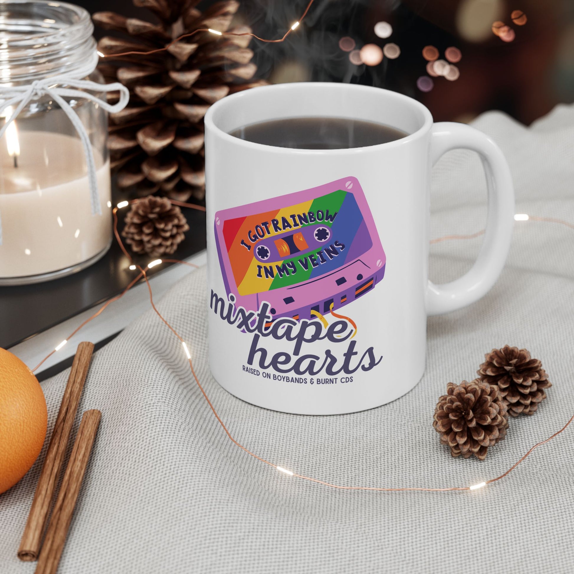 Raised on Boybands & Burnt CDs – Ceramic Mug – Nostalgic Boyband Mug – Nostalgic Boyband Mug - Unique Gift for Music Lovers, Coffee Cup, Tea Mug, Personalized Gift, Musician's Essential - Mixtape Hearts