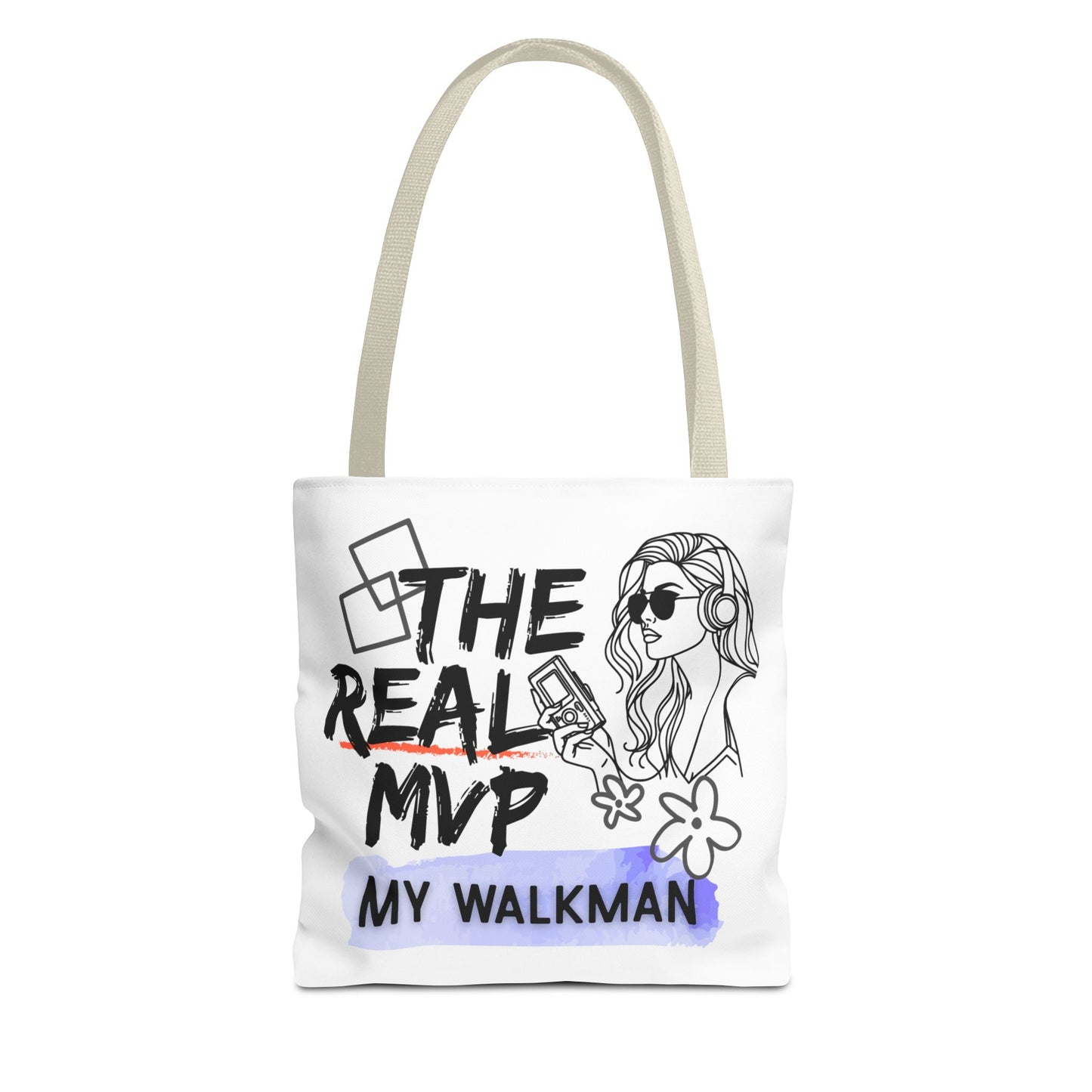 The Real MVP: My Walkman – Cassette Era Tote Bag - AOP, Fun and Stylish, Perfect for Music Lovers, Gift for Friends, Everyday Use, Beach Bag, Eco-Friendly - Mixtape Hearts