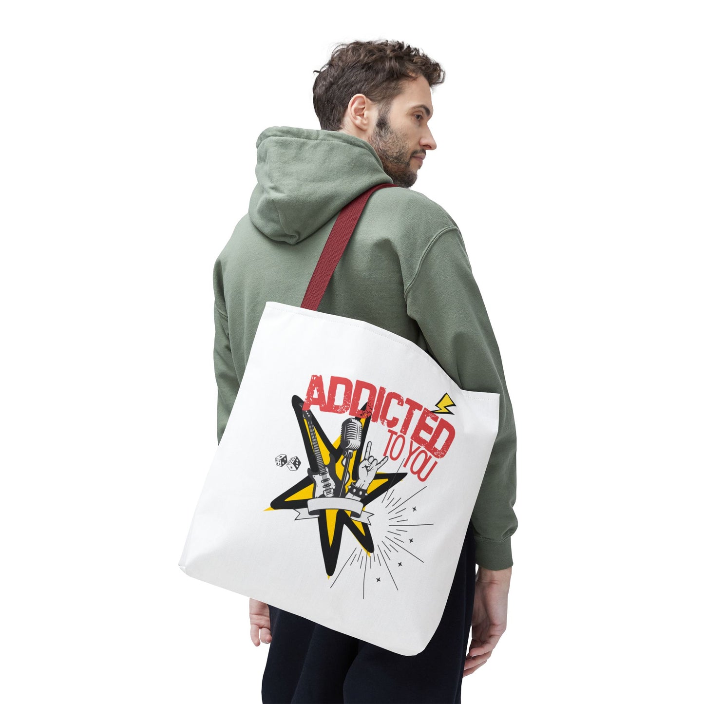 "Addicted to You" – Emotional Baggage Carry-All Tote | Pop Art Style, Gift for Music Lovers, Stylish Canvas Bag for Shopping, Fun Everyday Use, Unique [...] - Mixtape Hearts