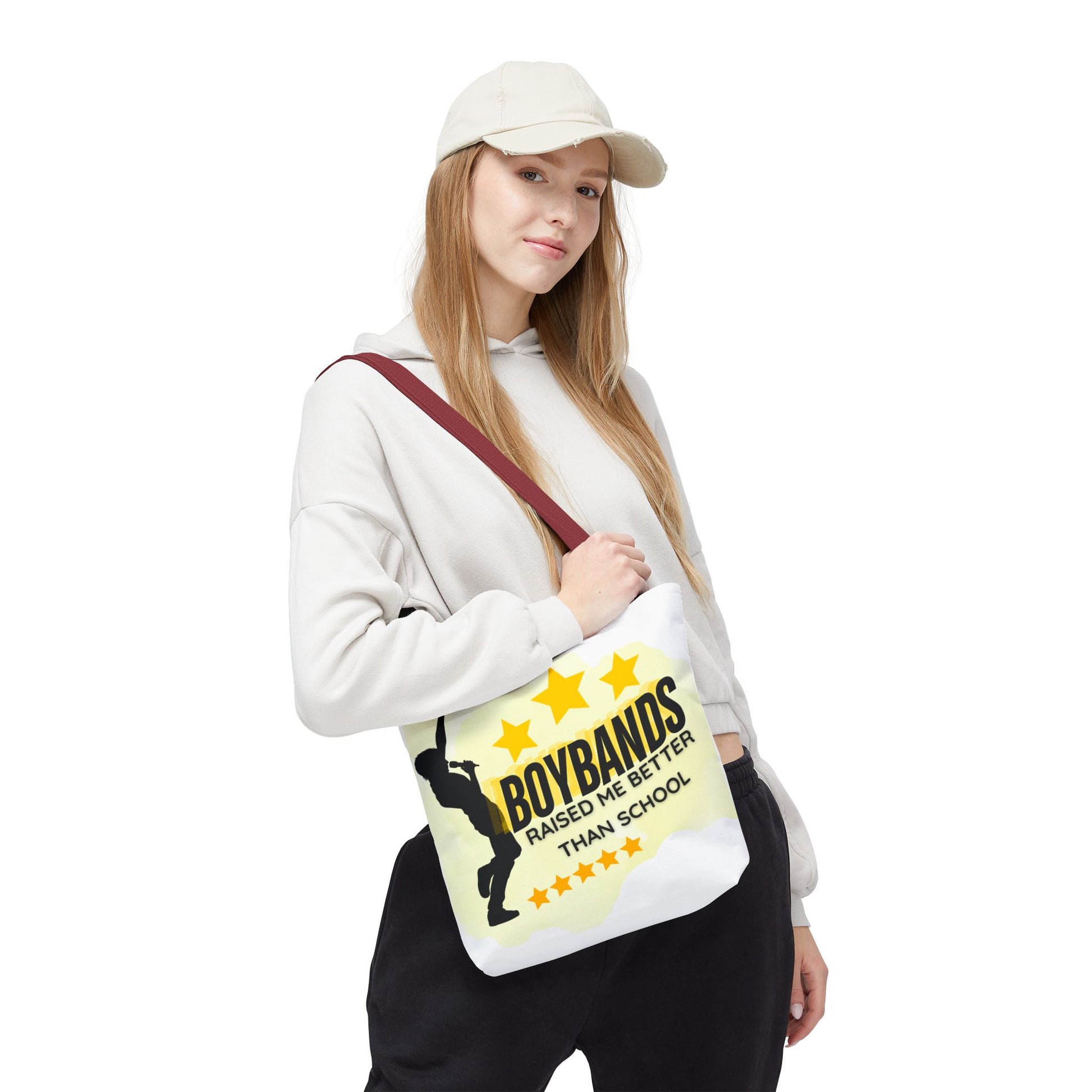 Boybands Raised Me Better Than School – Retro Music Tote, Nostalgic Music Tote, Cute Tote, Gift for Fangirls, Fan Merchandise, Artsy Bag, AOP Design - Mixtape Hearts