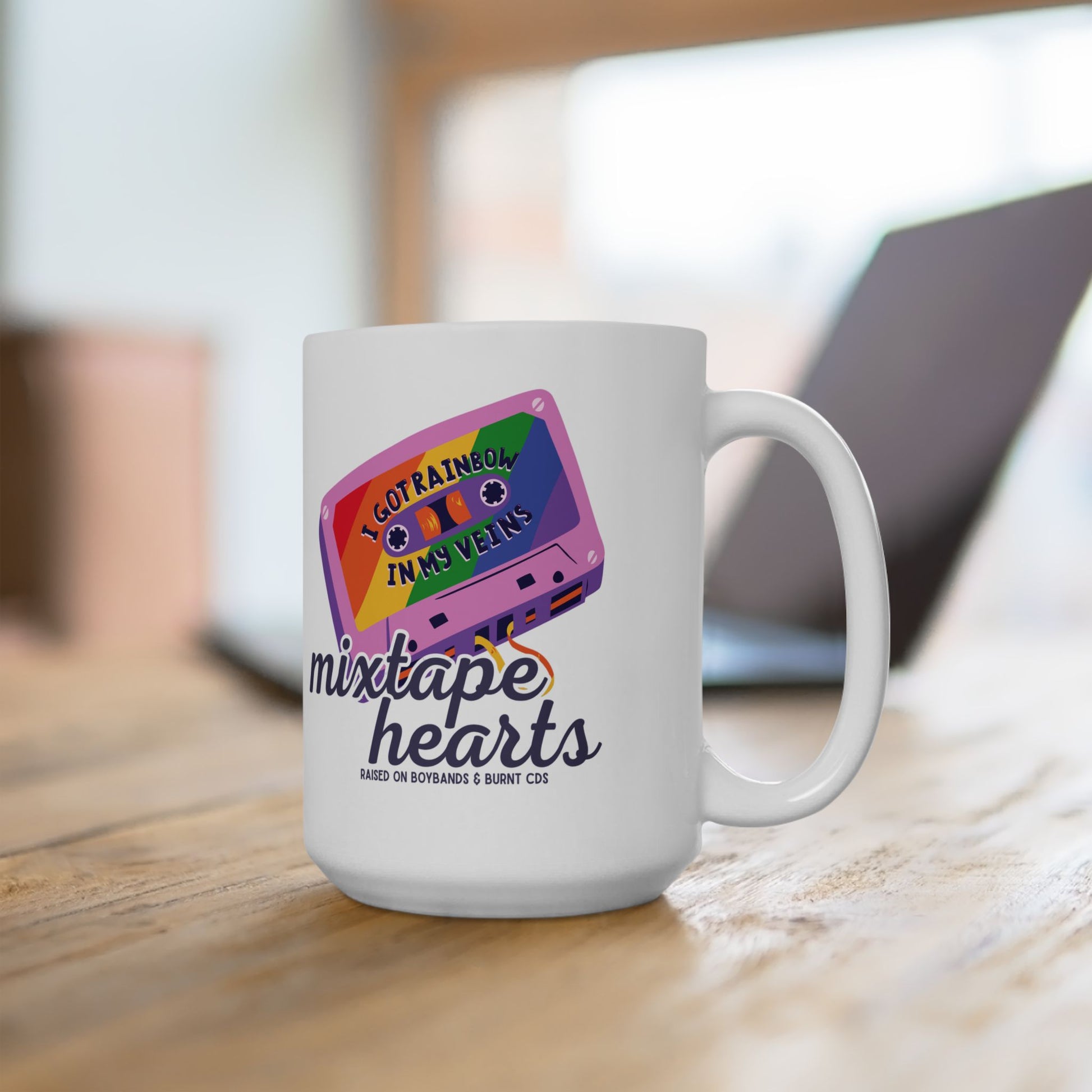 Raised on Boybands & Burnt CDs – Ceramic Mug – Nostalgic Boyband Mug – Nostalgic Boyband Mug - Unique Gift for Music Lovers, Coffee Cup, Tea Mug, Personalized Gift, Musician's Essential - Mixtape Hearts
