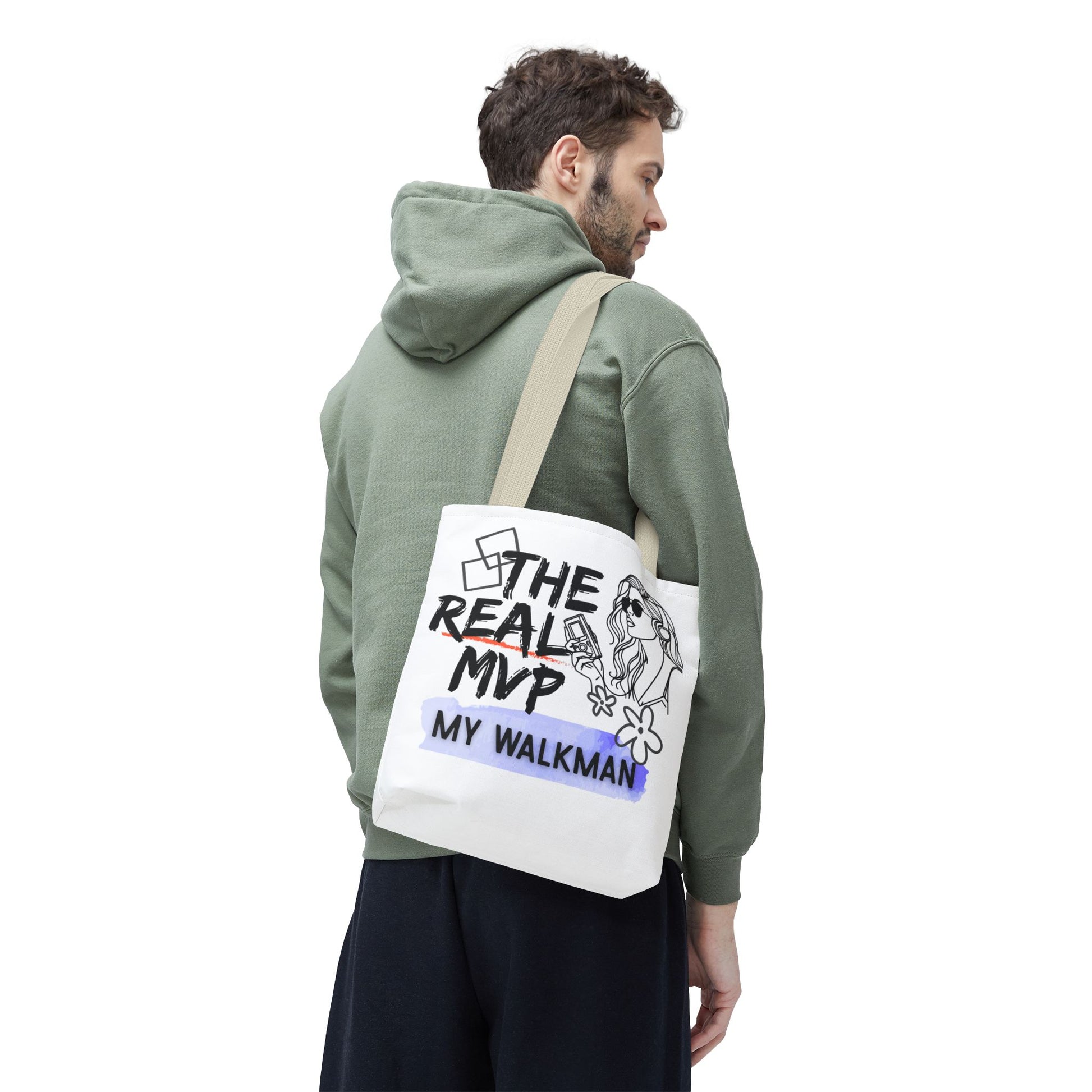 The Real MVP: My Walkman – Cassette Era Tote Bag - AOP, Fun and Stylish, Perfect for Music Lovers, Gift for Friends, Everyday Use, Beach Bag, Eco-Friendly - Mixtape Hearts