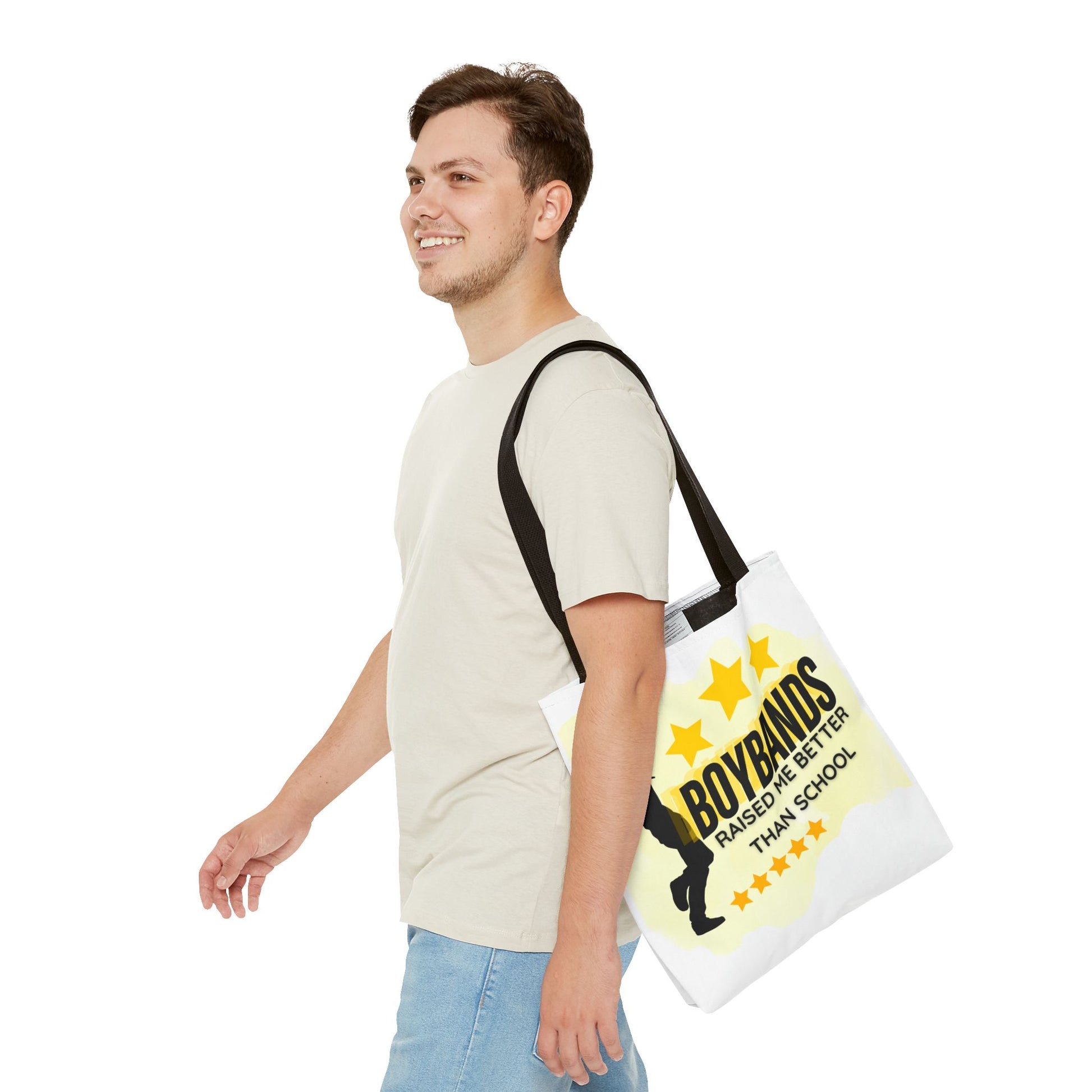 Boybands Raised Me Better Than School – Retro Music Tote, Nostalgic Music Tote, Cute Tote, Gift for Fangirls, Fan Merchandise, Artsy Bag, AOP Design - Mixtape Hearts