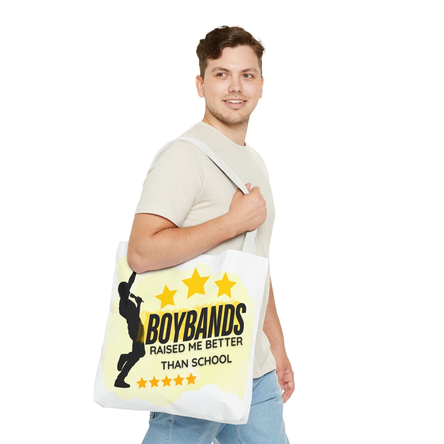 Boybands Raised Me Better Than School – Retro Music Tote, Nostalgic Music Tote, Cute Tote, Gift for Fangirls, Fan Merchandise, Artsy Bag, AOP Design - Mixtape Hearts