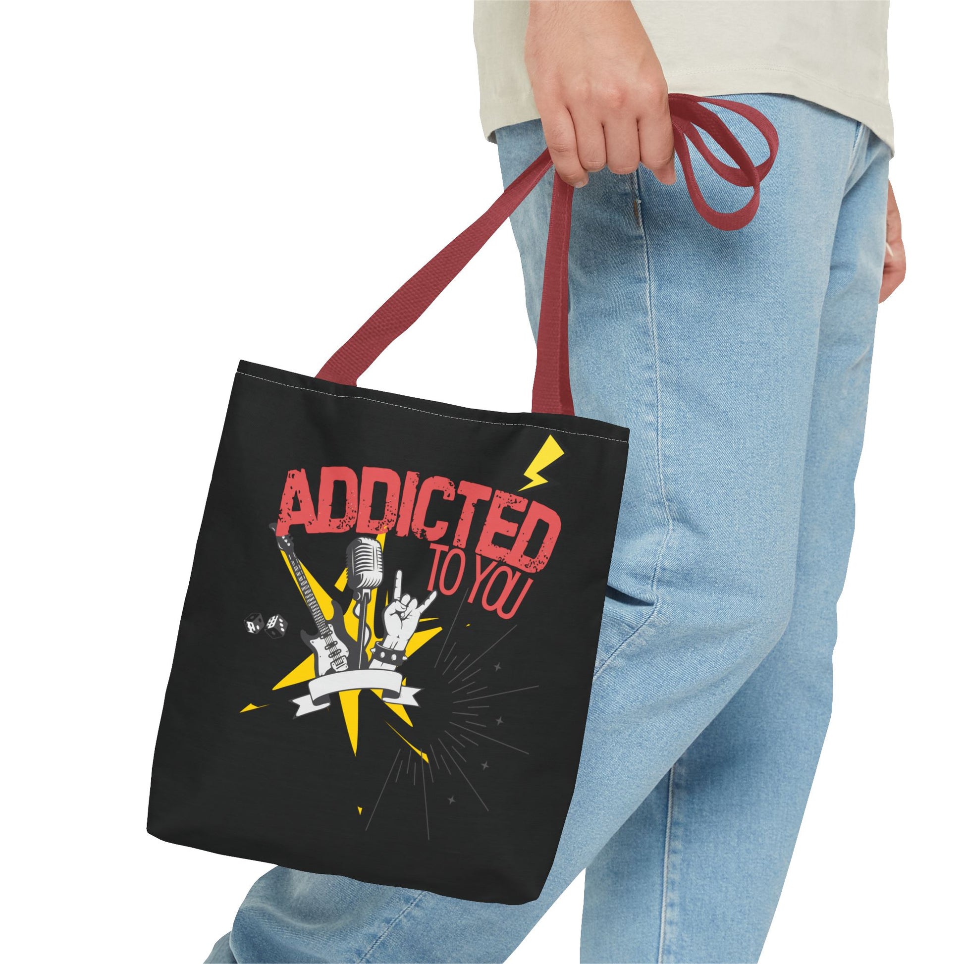 "Addicted to You" – Emotional Baggage Carry-All Tote, Music Lover Gift, Rock & Roll Style, Concert Tote, Gift for Him/Her, Festival Essentials - Mixtape Hearts