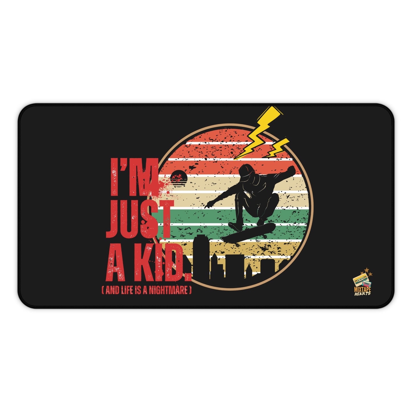 “I’m Just a Kid” – Emo Desk Mat for Emotionally Draining Tasks, Creative Workspace Decor, Gamer Gift, Fun Classroom Accessory, Quirky Office Decor - Mixtape Hearts