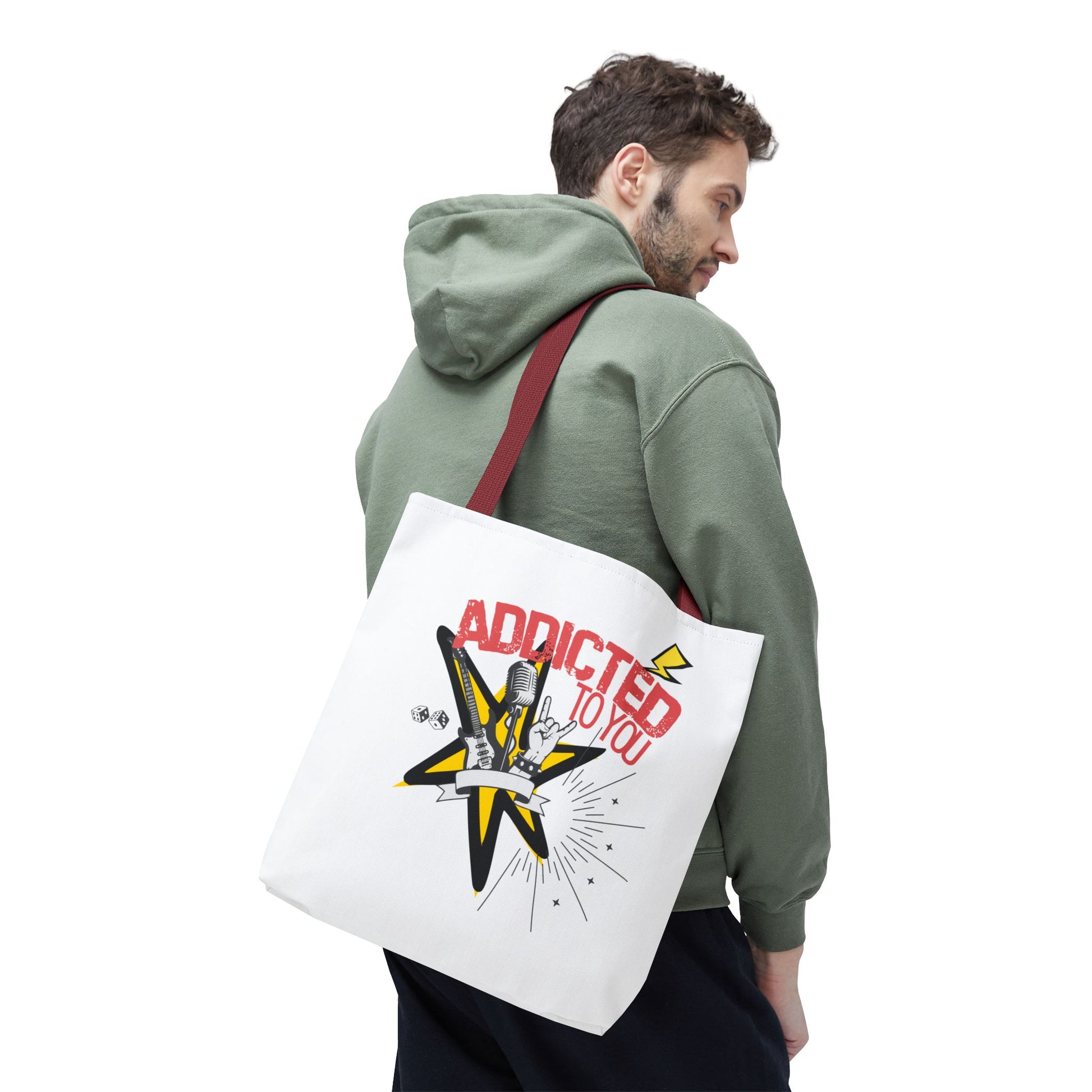 "Addicted to You" – Emotional Baggage Carry-All Tote | Pop Art Style, Gift for Music Lovers, Stylish Canvas Bag for Shopping, Fun Everyday Use, Unique [...] - Mixtape Hearts