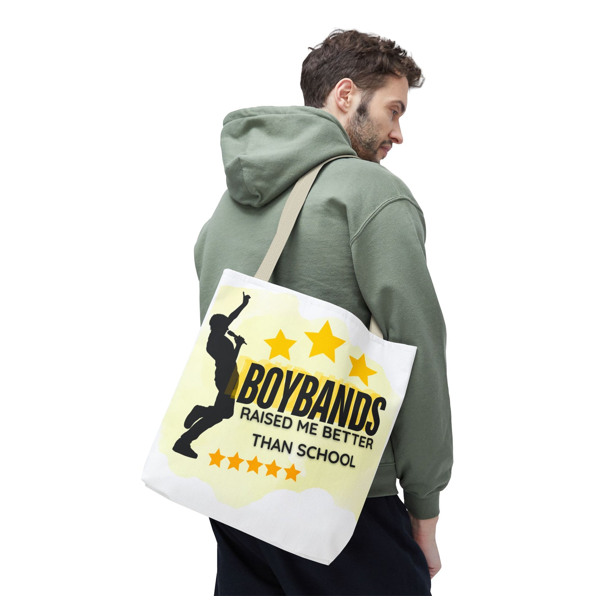 Boybands Raised Me Better Than School – Retro Music Tote, Nostalgic Music Tote, Cute Tote, Gift for Fangirls, Fan Merchandise, Artsy Bag, AOP Design - Mixtape Hearts
