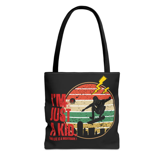 I’m Just a Kid Tote Bag – 2000s Pop Punk Aesthetic Canvas Bag for Emo Fans | Fun and Stylish Carryall | Great for School, Beach, Gifts, Everyday Use, AOP Design - Mixtape Hearts