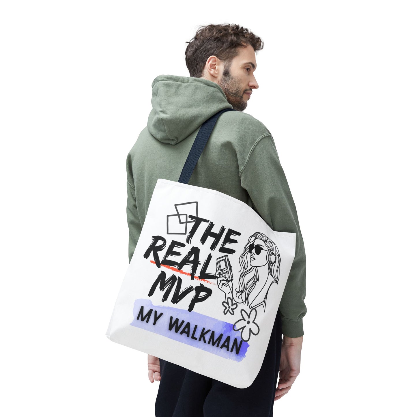 The Real MVP: My Walkman – Cassette Era Tote Bag - AOP, Fun and Stylish, Perfect for Music Lovers, Gift for Friends, Everyday Use, Beach Bag, Eco-Friendly - Mixtape Hearts
