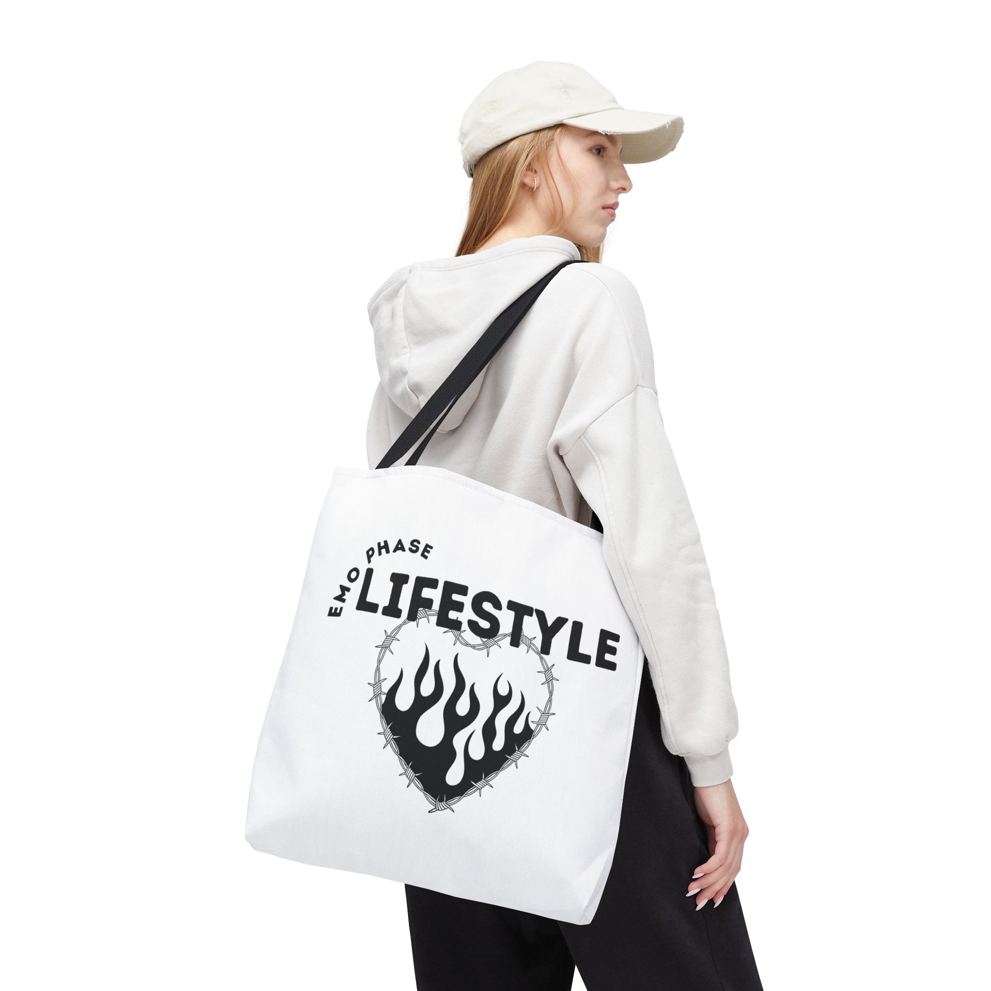 Emo Phase Lifestyle – Emotional Era Tote Bag - AOP, Fun and Stylish, Perfect for Music Lovers, Gift for Friends, Everyday Use, Beach Bag, Eco-Friendly - Mixtape Hearts