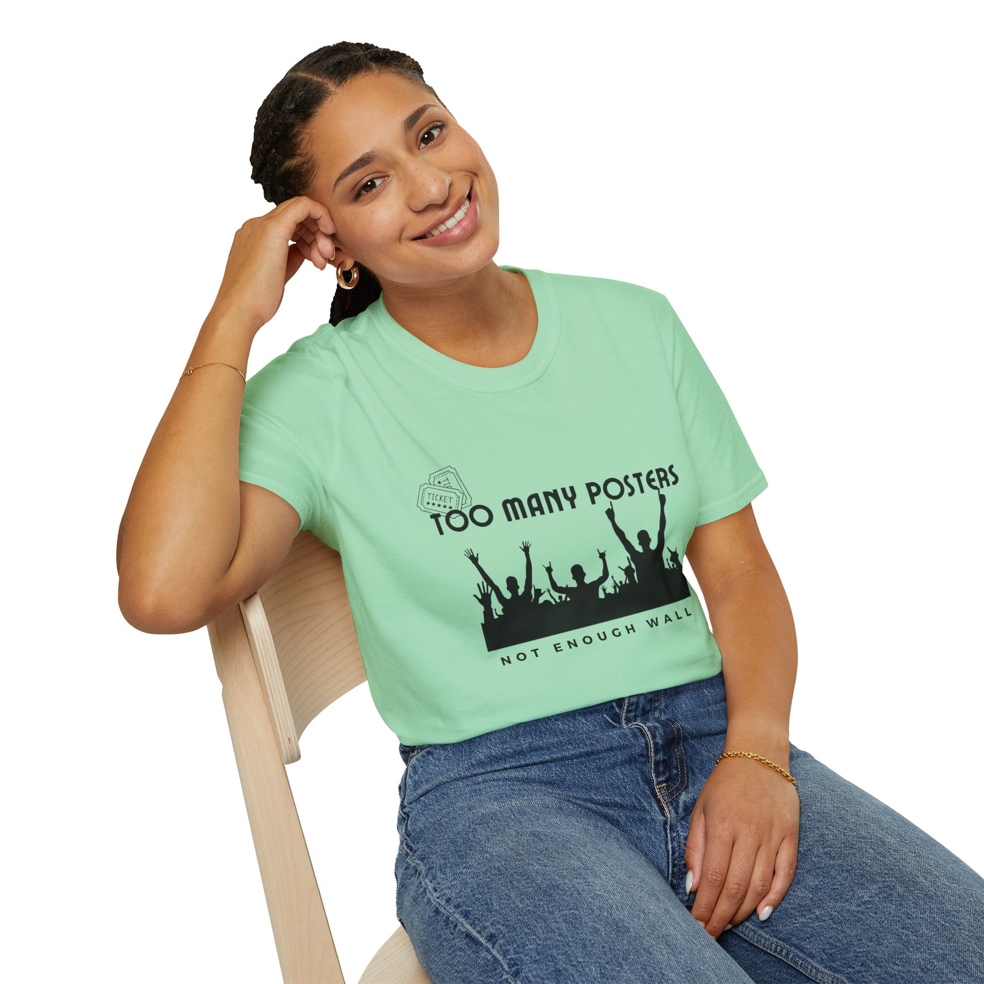 Too Many Posters, Not Enough Wall – 90s Nostalgia Unisex Tee| Gift for Walkman Fans, Vintage Style Tee, Casual Wear, Concert Outfit, Unisex Apparel - Mixtape Hearts