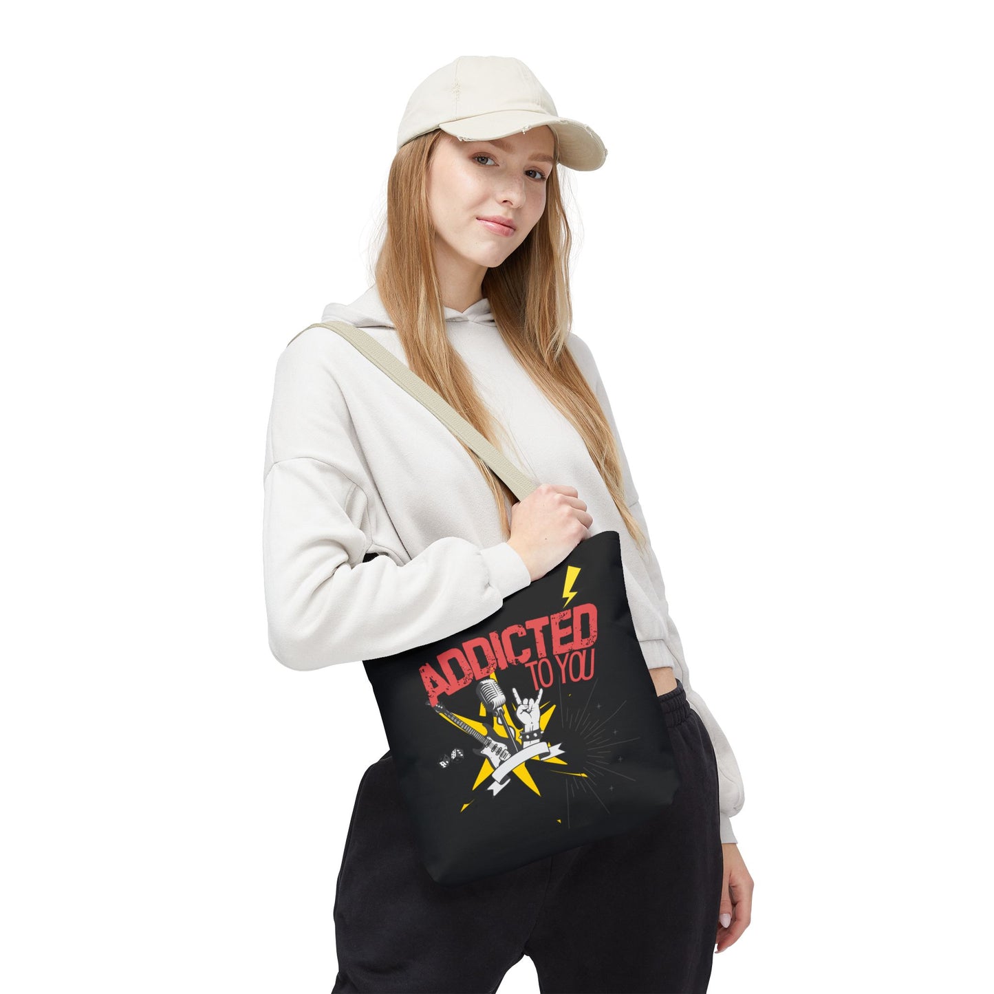 "Addicted to You" – Emotional Baggage Carry-All Tote, Music Lover Gift, Rock & Roll Style, Concert Tote, Gift for Him/Her, Festival Essentials - Mixtape Hearts