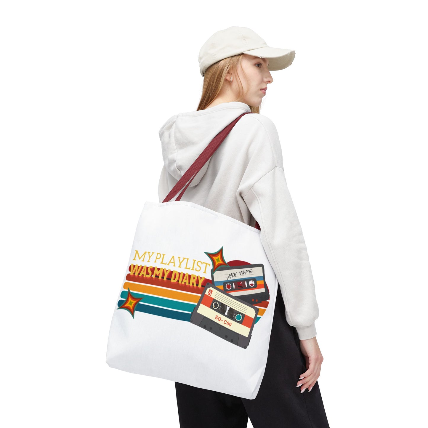 My Playlist Was My Diary – Emotional Era Tote Bag - AOP, Fun and Stylish, Perfect for Music Lovers, Gift for Friends, Everyday Use, Beach Bag, Eco-Friendly - Mixtape Hearts