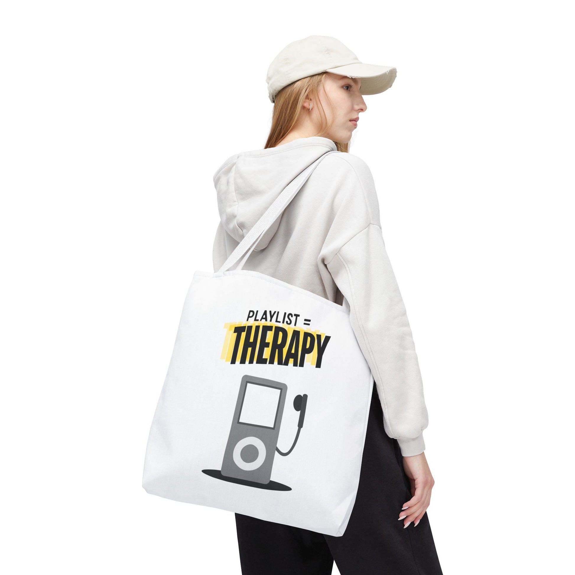 Playlist = Therapy Tote Bag – Nostalgic Music Tote, Cute Tote, Gift for Fangirls, Fan Merchandise, Artsy Bag, AOP Design - Mixtape Hearts
