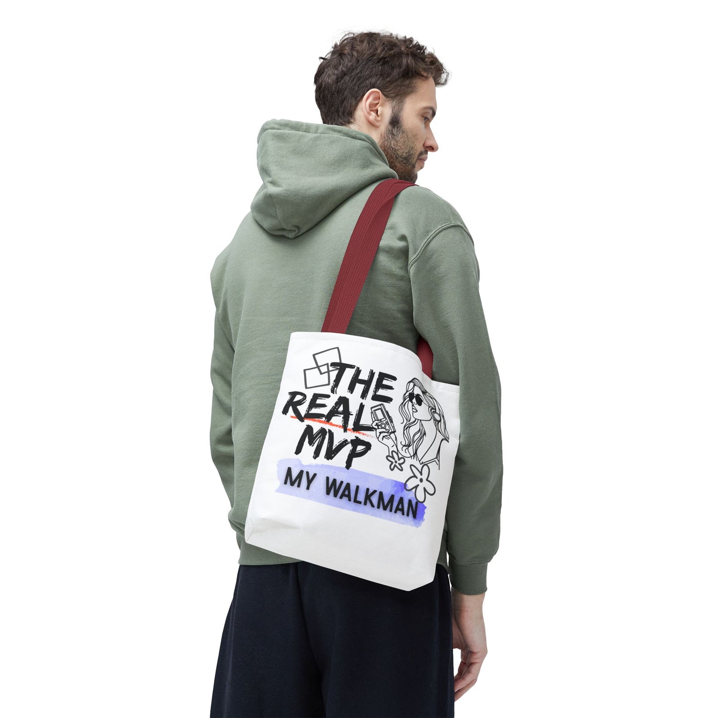 The Real MVP: My Walkman – Cassette Era Tote Bag - AOP, Fun and Stylish, Perfect for Music Lovers, Gift for Friends, Everyday Use, Beach Bag, Eco-Friendly - Mixtape Hearts