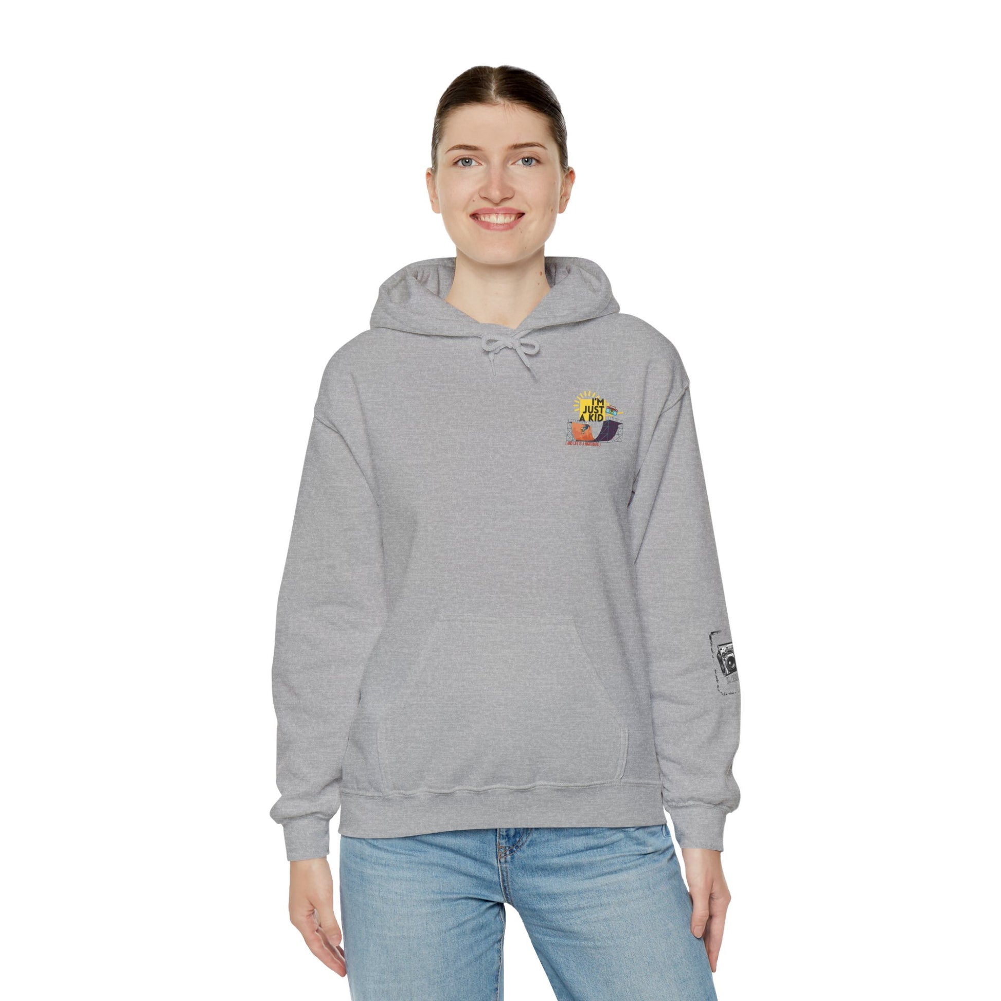 "I’m Just a Kid" Oversized Pop Punk Hoodie - Unisex Heavy Blend™ | Fun Graphic Sweatshirt, Youth Streetwear, Gifts for Boys & Girls, Birthday, Everyday Wear - Mixtape Hearts