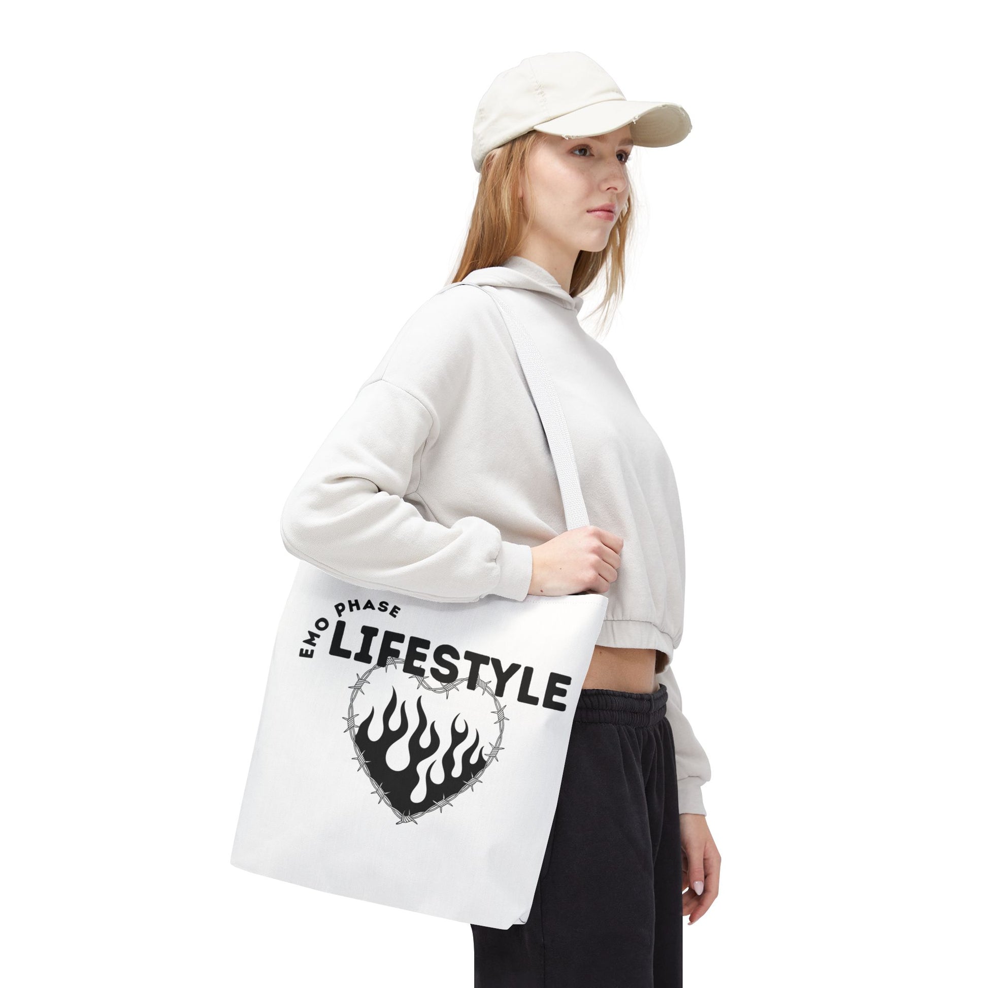 Emo Phase Lifestyle – Emotional Era Tote Bag - AOP, Fun and Stylish, Perfect for Music Lovers, Gift for Friends, Everyday Use, Beach Bag, Eco-Friendly - Mixtape Hearts