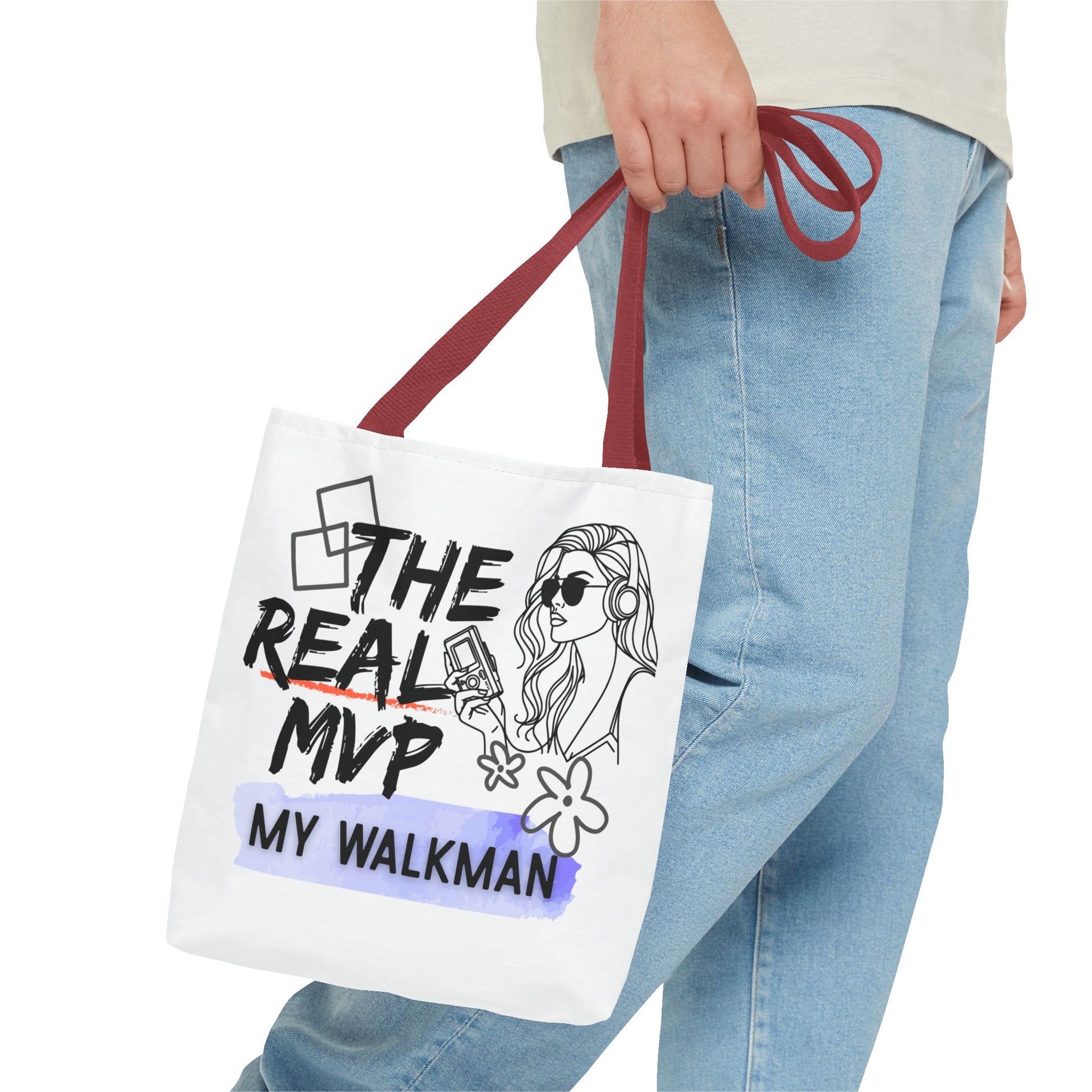 The Real MVP: My Walkman – Cassette Era Tote Bag - AOP, Fun and Stylish, Perfect for Music Lovers, Gift for Friends, Everyday Use, Beach Bag, Eco-Friendly - Mixtape Hearts