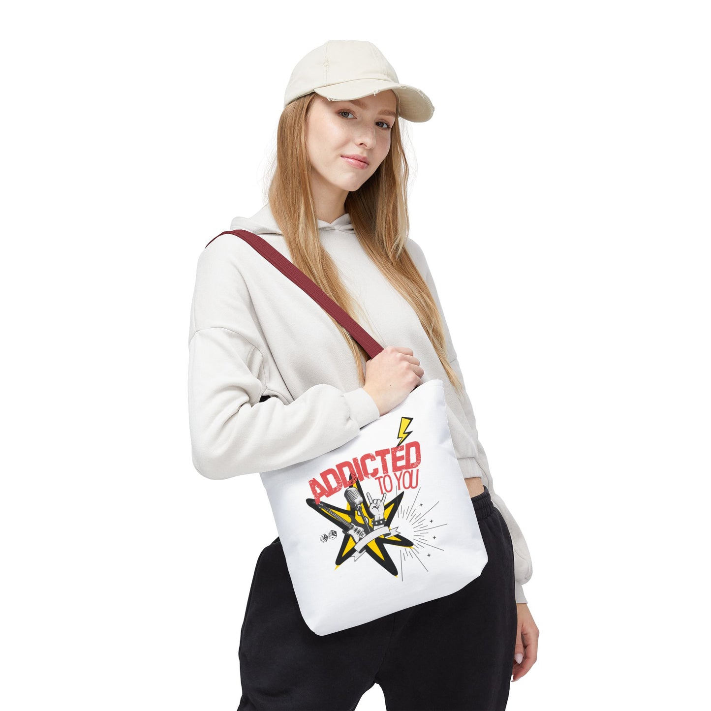 "Addicted to You" – Emotional Baggage Carry-All Tote | Pop Art Style, Gift for Music Lovers, Stylish Canvas Bag for Shopping, Fun Everyday Use, Unique [...] - Mixtape Hearts