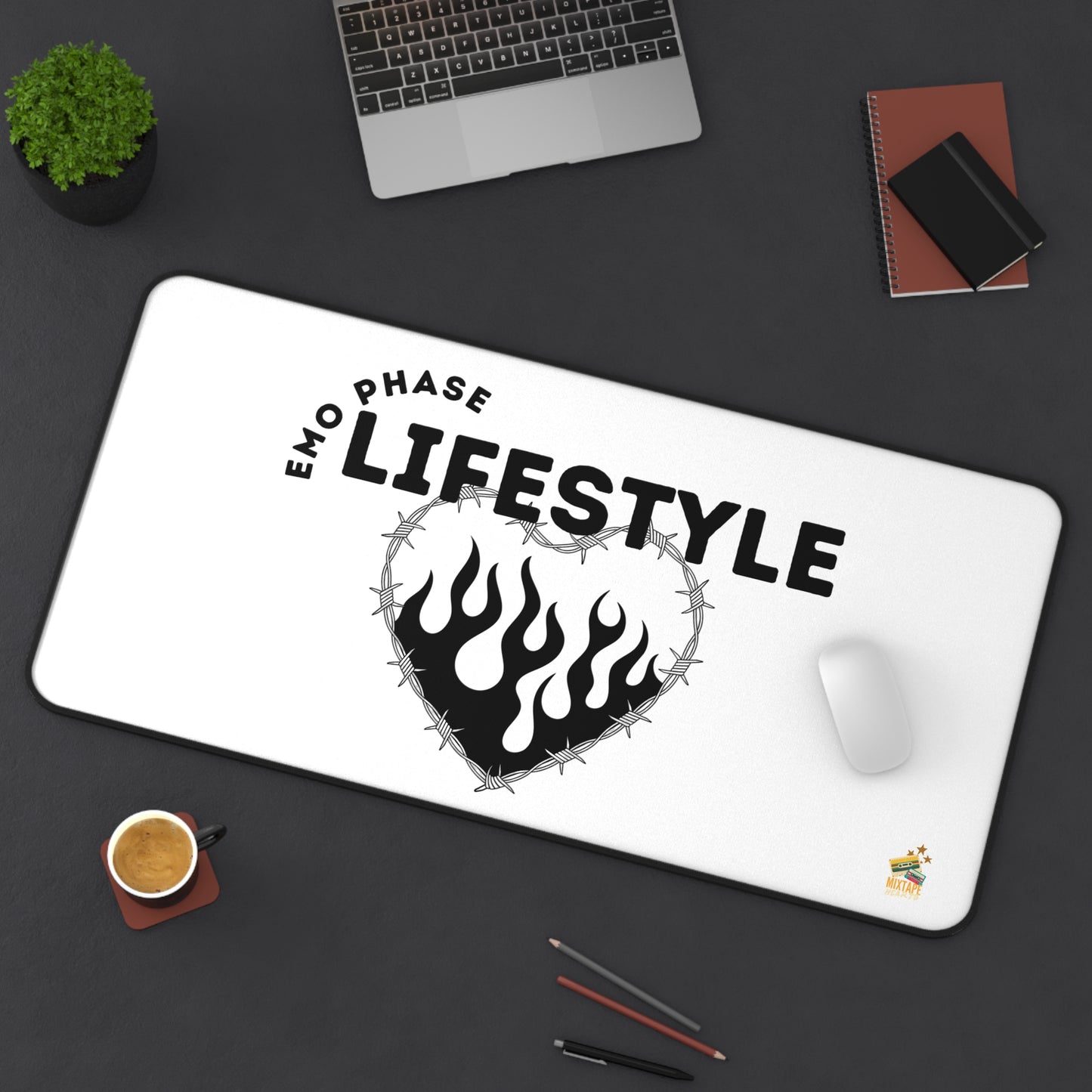 Emo Phase Lifestyle – Desk Mat– Desktop Drama Mat| Music Lover Gift | Home Office Decor | Gamer's Desk Accessories | Music Theme - Mixtape Hearts