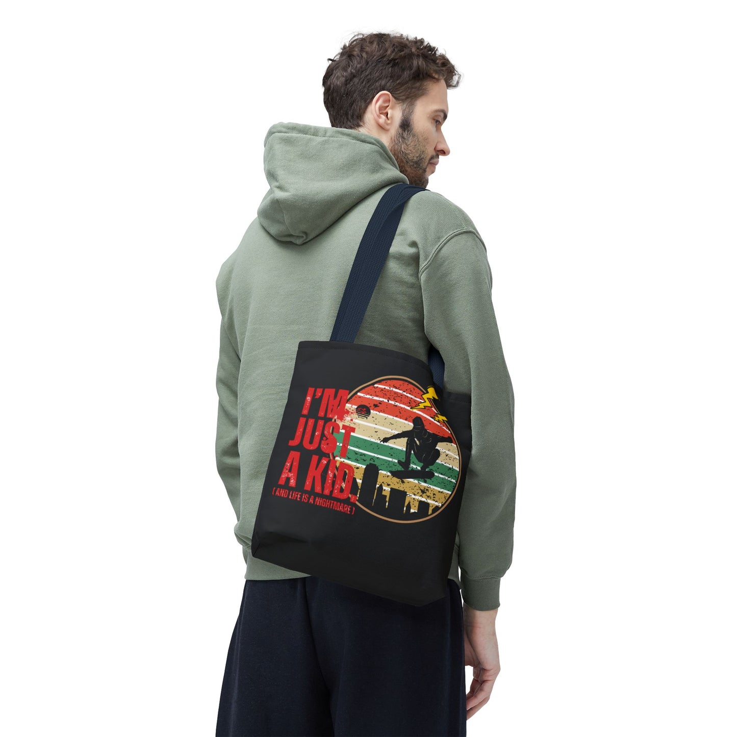 I’m Just a Kid Tote Bag – 2000s Pop Punk Aesthetic Canvas Bag for Emo Fans | Fun and Stylish Carryall | Great for School, Beach, Gifts, Everyday Use, AOP Design - Mixtape Hearts