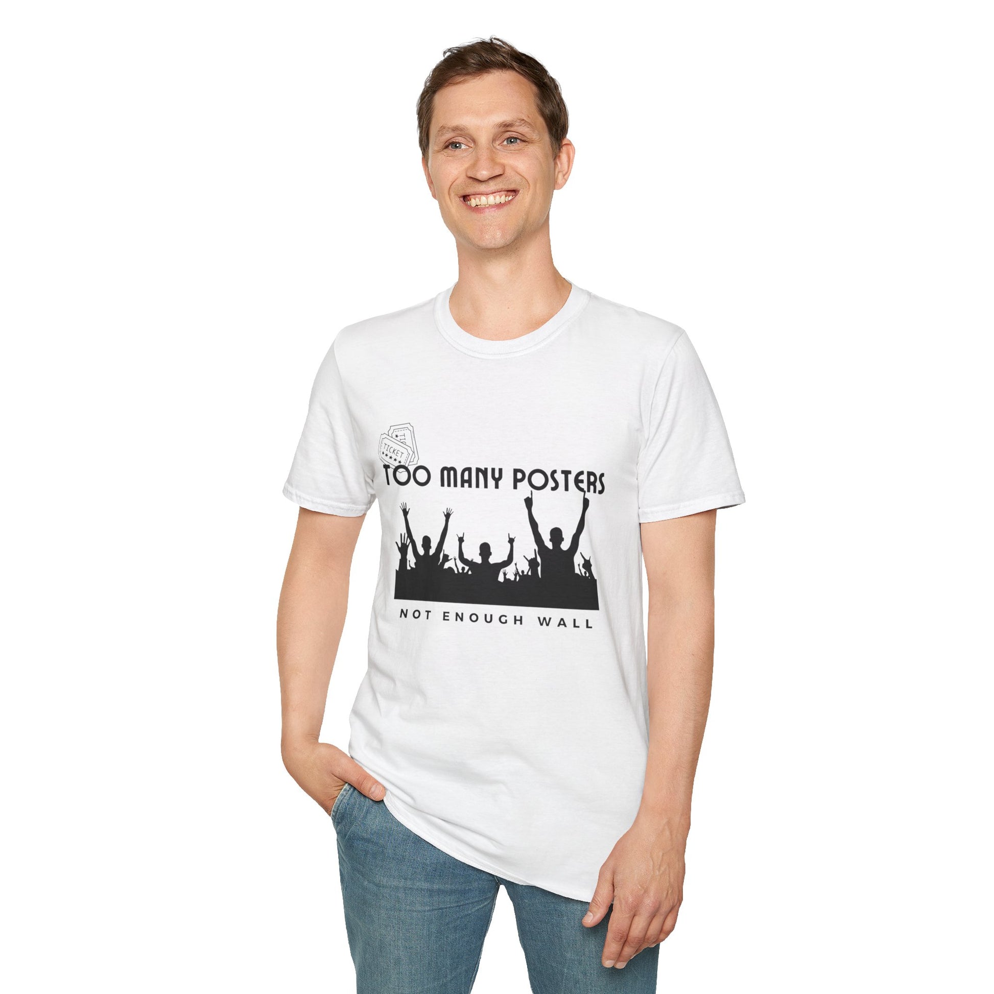 Too Many Posters, Not Enough Wall – 90s Nostalgia Unisex Tee| Gift for Walkman Fans, Vintage Style Tee, Casual Wear, Concert Outfit, Unisex Apparel - Mixtape Hearts