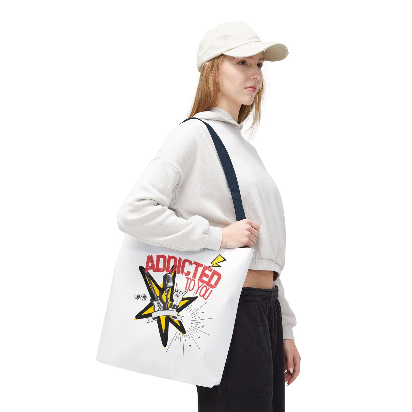 "Addicted to You" – Emotional Baggage Carry-All Tote | Pop Art Style, Gift for Music Lovers, Stylish Canvas Bag for Shopping, Fun Everyday Use, Unique [...] - Mixtape Hearts