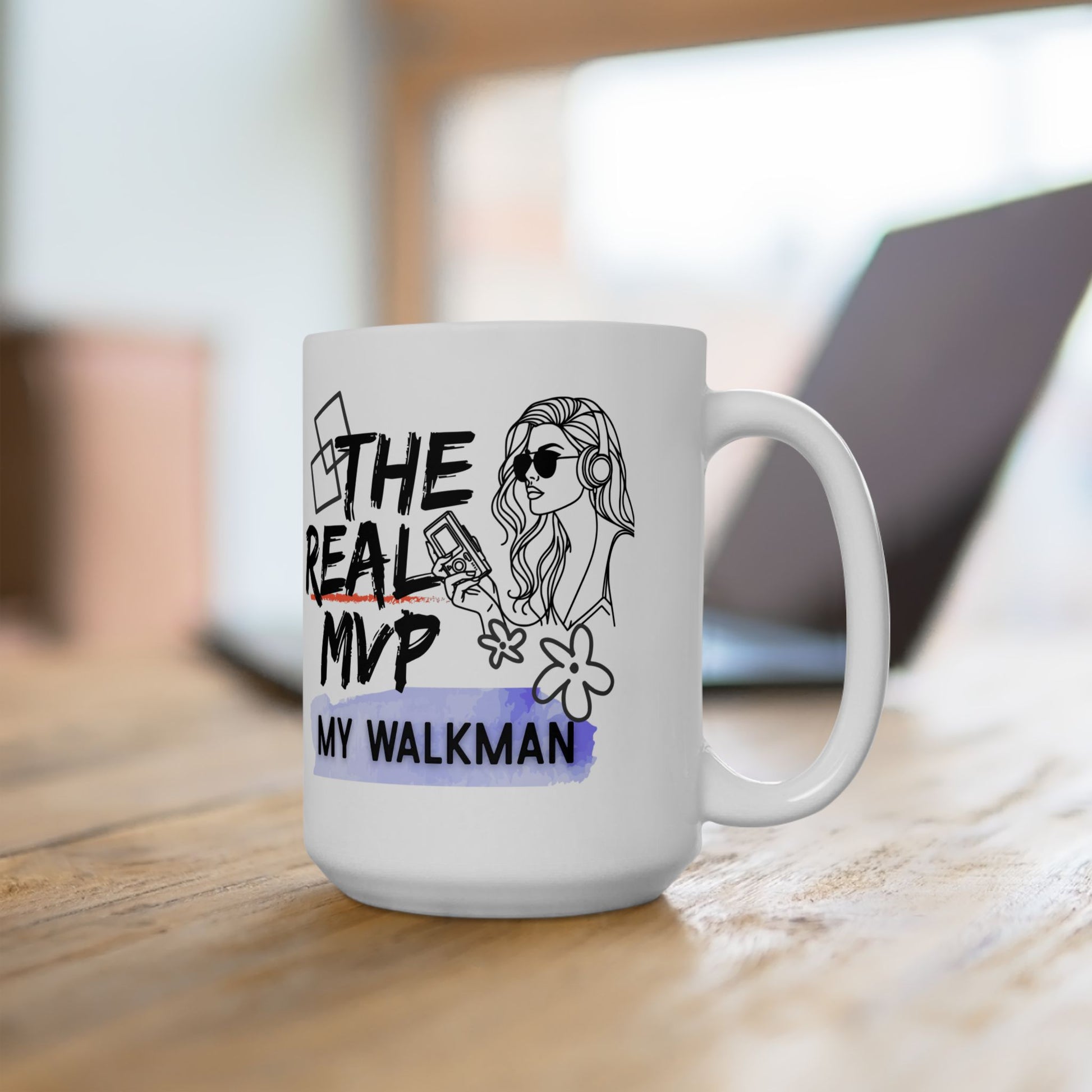 The Real MVP: My Walkman – Vintage 90s Coffee Mug - Fun Coffee Cup for Moms, Gifts for Mother's Day, Personalized Drinkware, Funny Mama Mug, Everyday Use - Mixtape Hearts