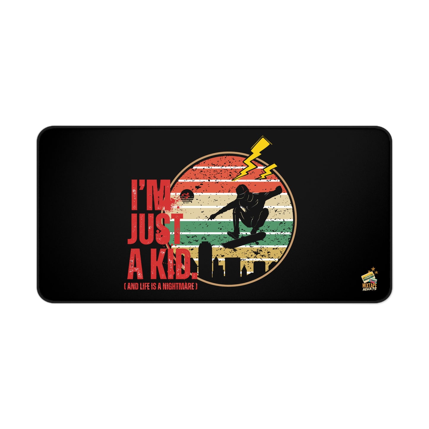 “I’m Just a Kid” – Emo Desk Mat for Emotionally Draining Tasks, Creative Workspace Decor, Gamer Gift, Fun Classroom Accessory, Quirky Office Decor - Mixtape Hearts